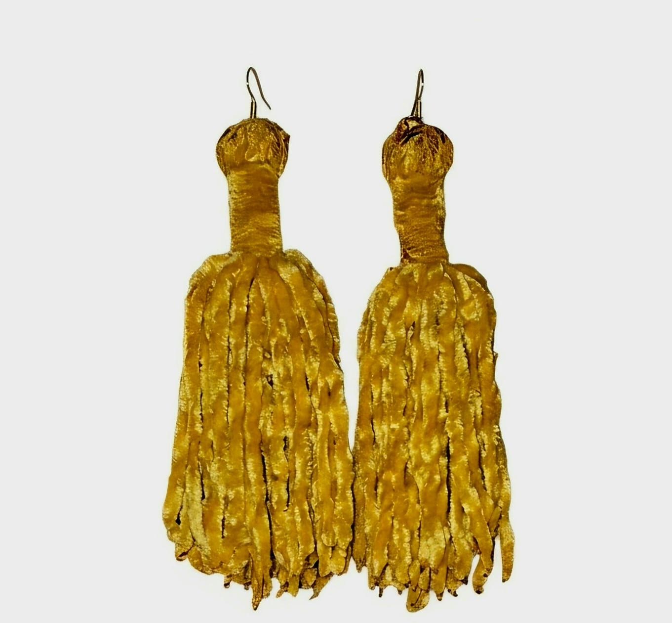 Handmade Velvet Yarn Tassel Earrings, view 4