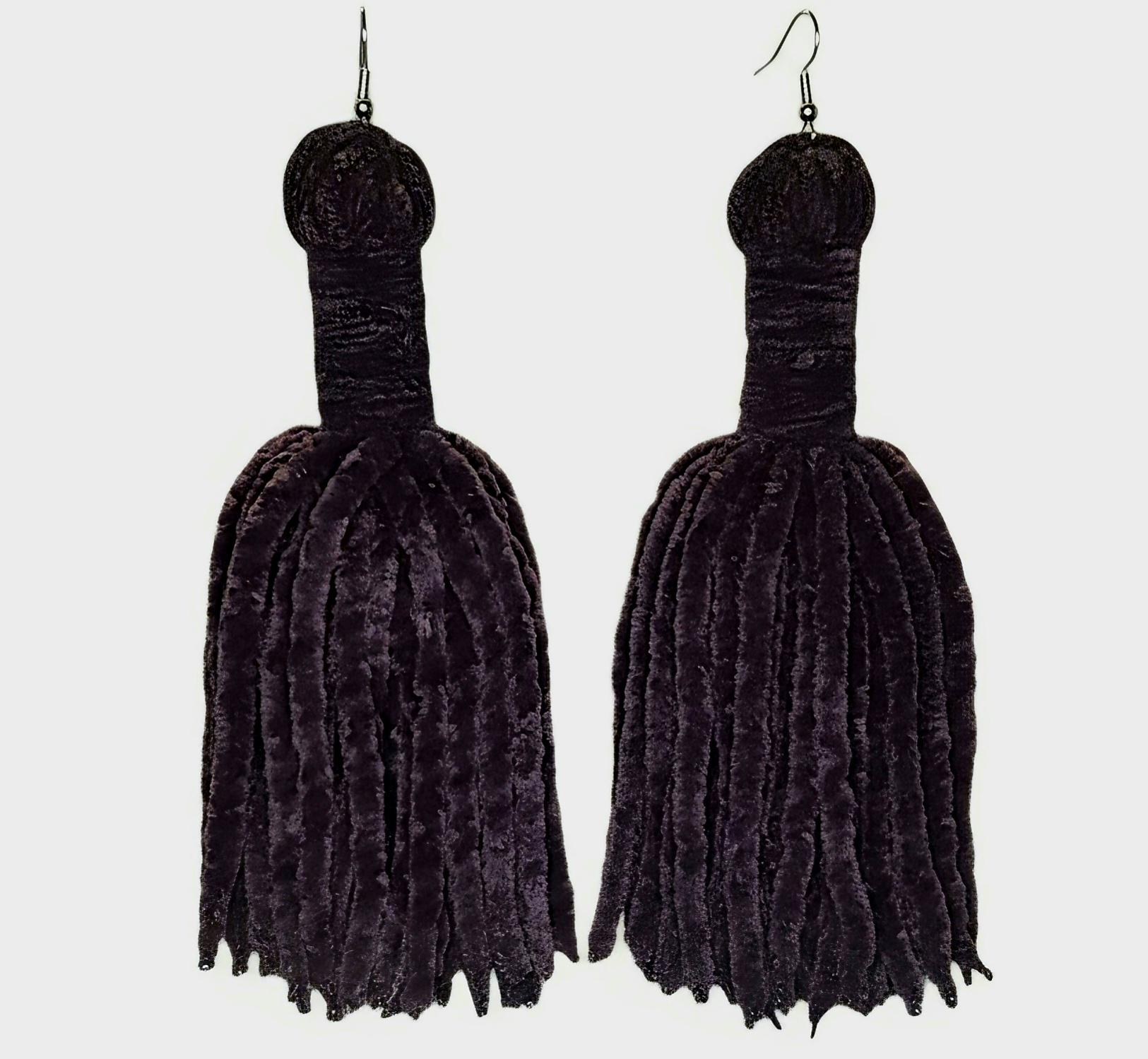 Handmade Velvet Yarn Tassel Earrings, view 6