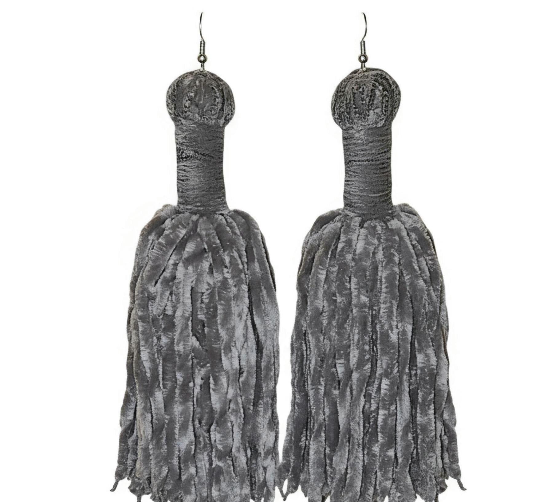 Handmade Velvet Yarn Tassel Earrings, view 7