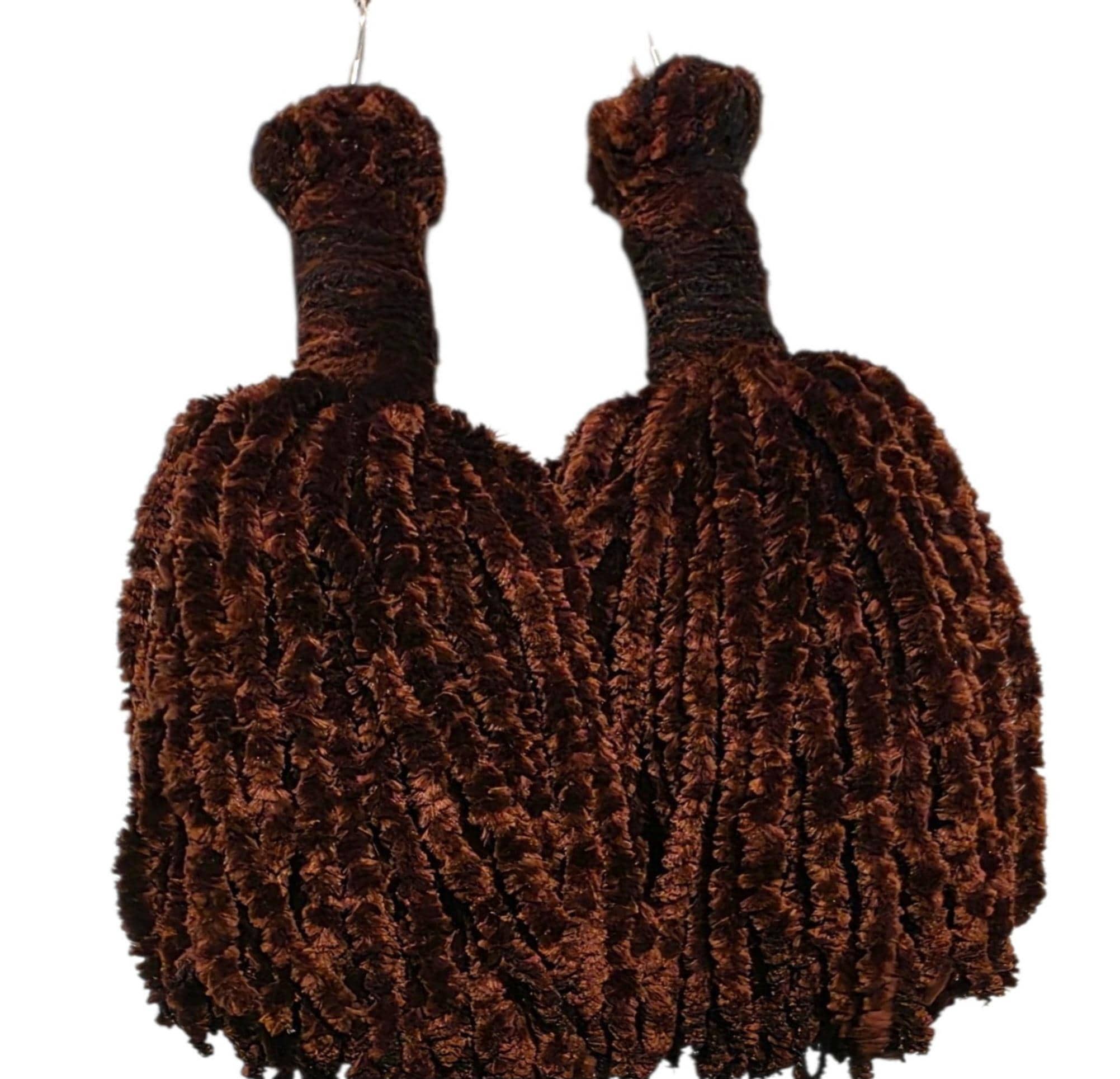 Handmade Velvet Yarn Tassel Earrings, view 8