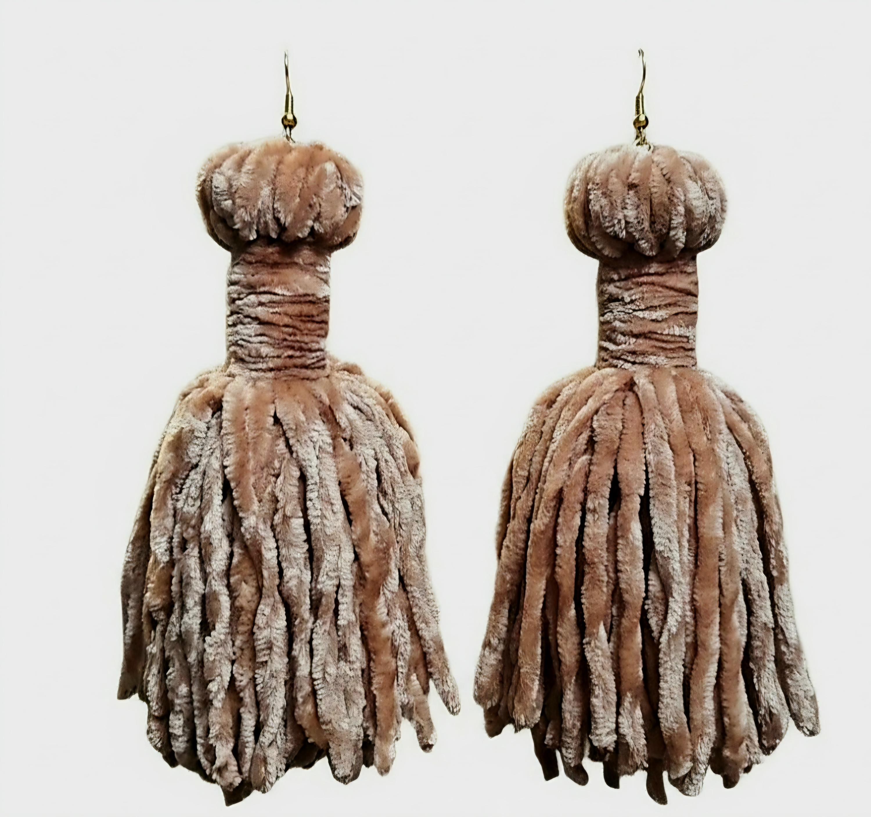 Handmade Velvet Yarn Tassel Earrings, view 9