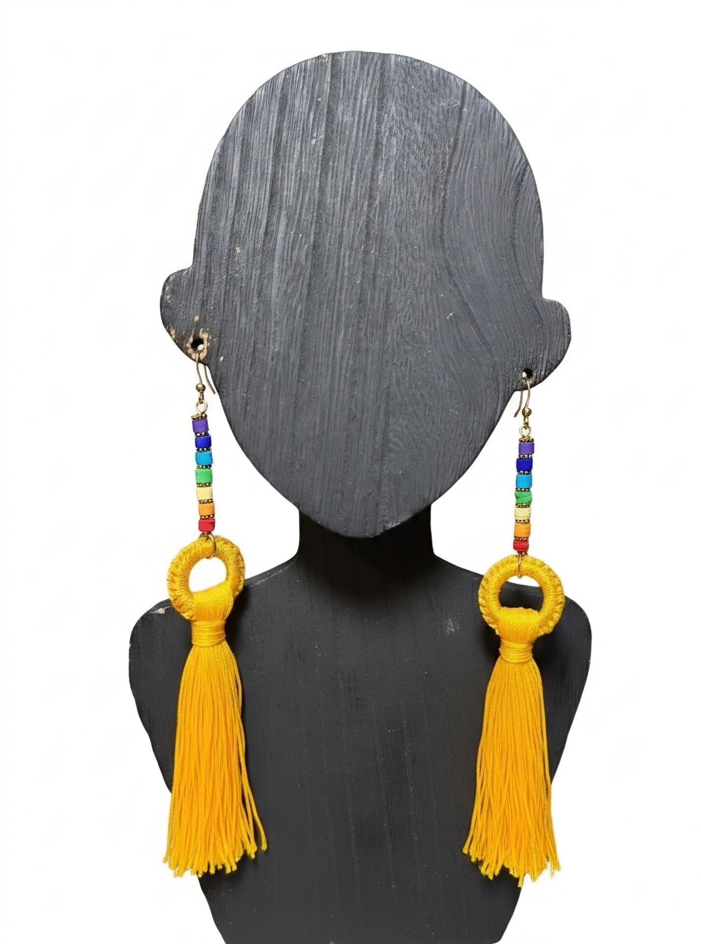 Handcrafted Beaded Yarn Tassel Earrings