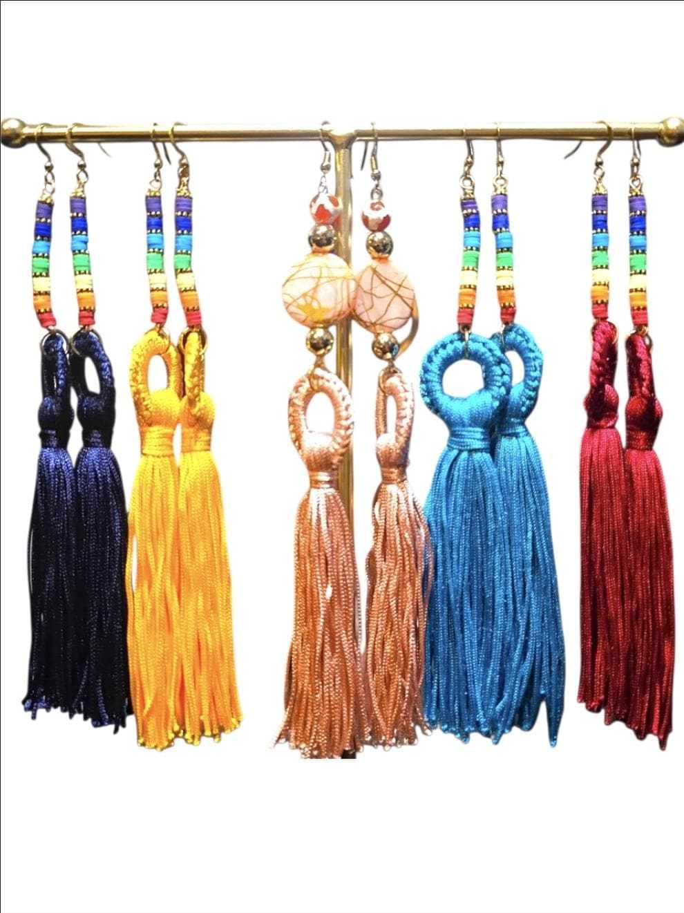 Handcrafted Beaded Yarn Tassel Earrings, view 2