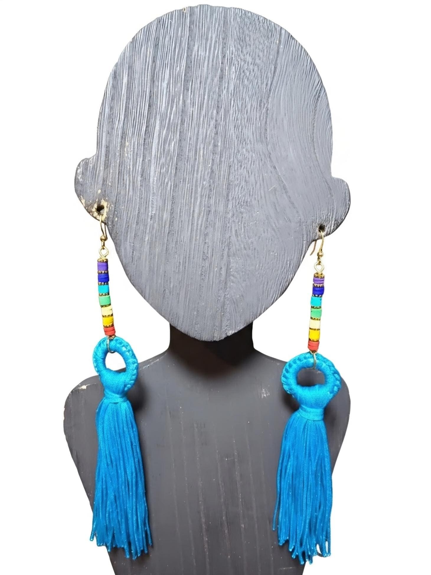 Handcrafted Beaded Yarn Tassel Earrings, view 3