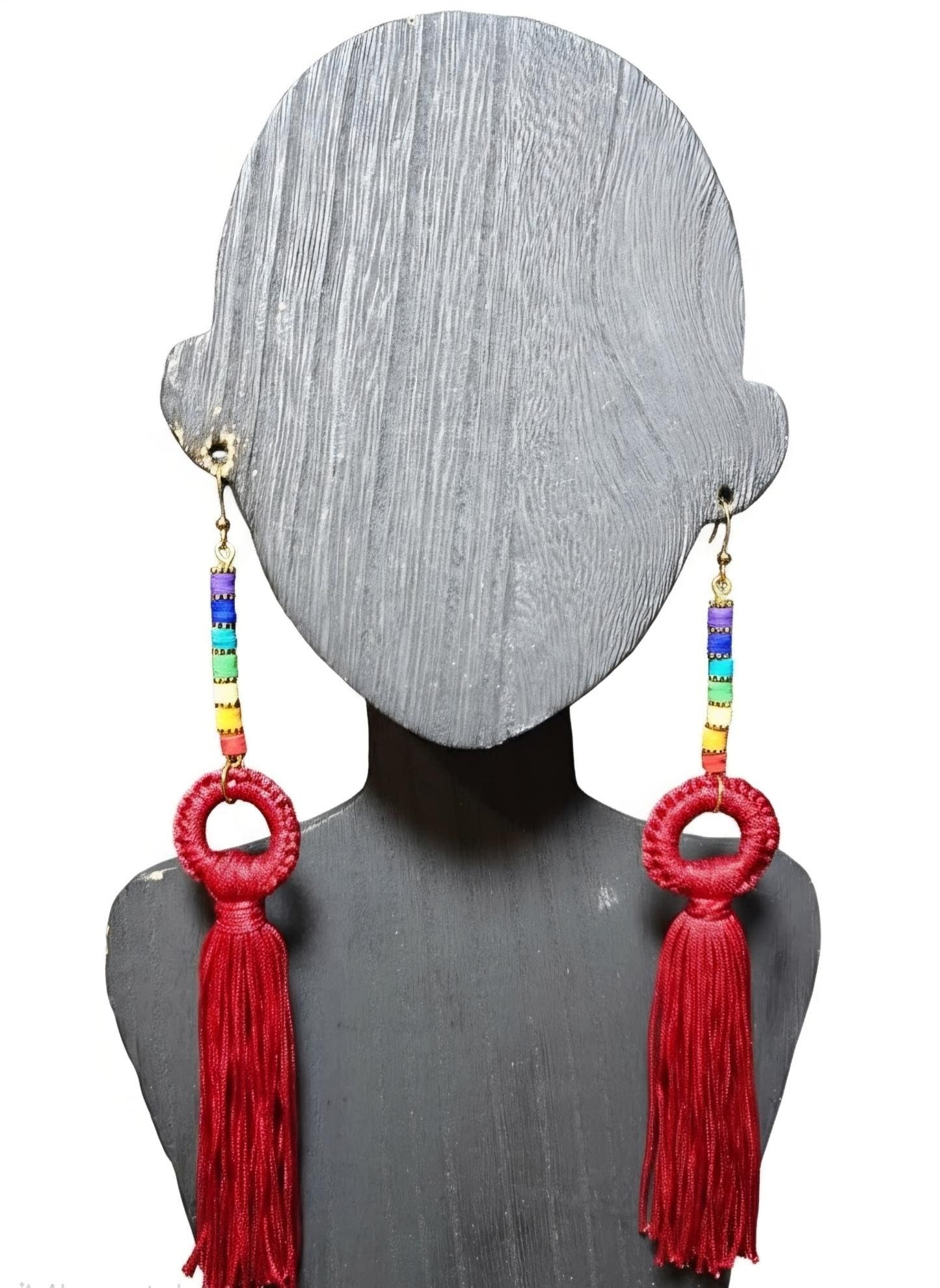 Handcrafted Beaded Yarn Tassel Earrings, view 4