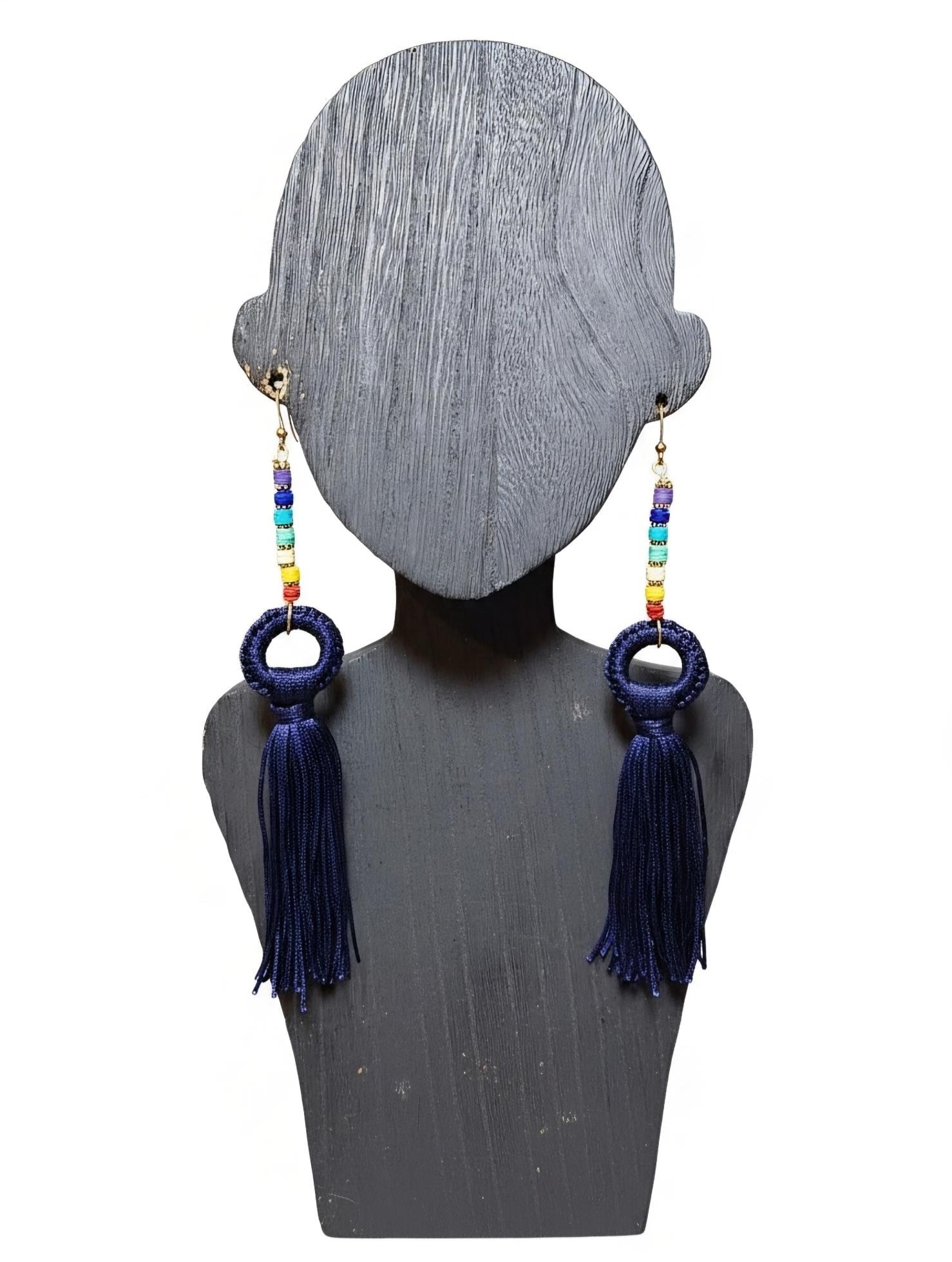 Handcrafted Beaded Yarn Tassel Earrings, view 5