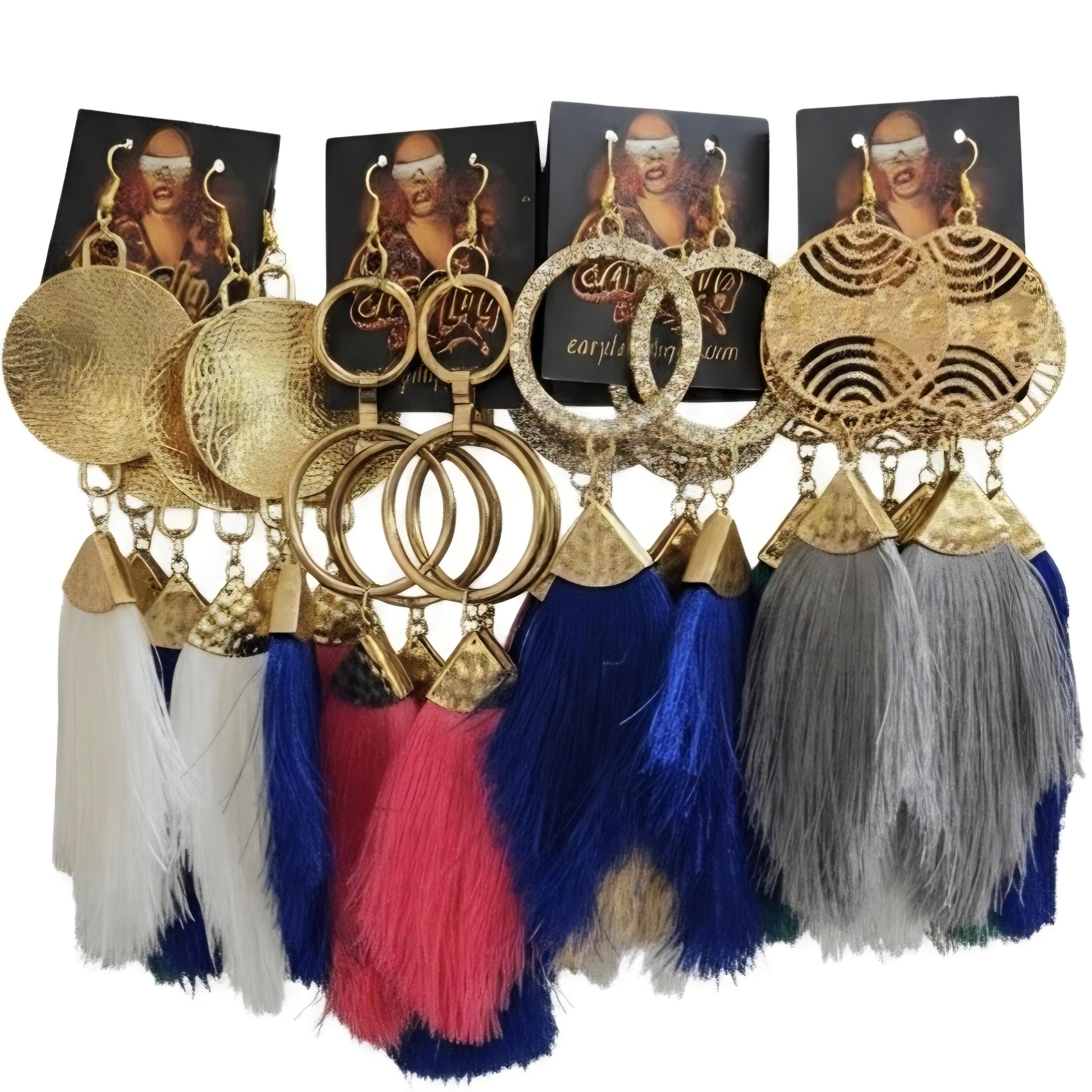 Handmade Polyester Tassel Earrings, view 2