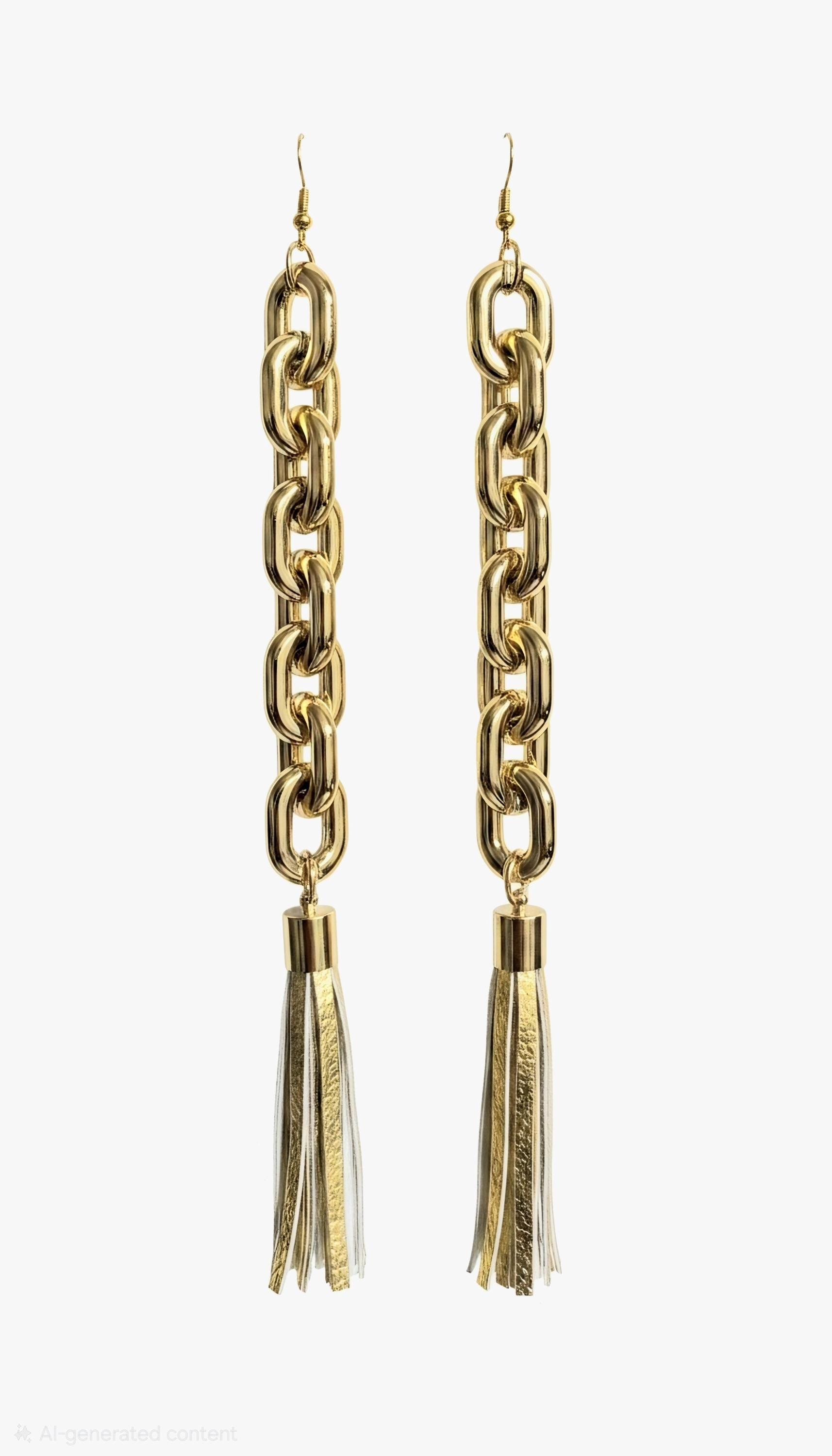 Chain link Tassel Earrings, view 2