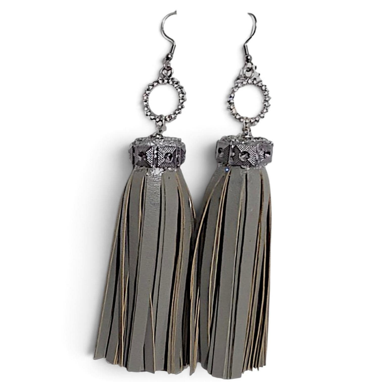 Customized Handmade Leather Tassel Earrings, view 11