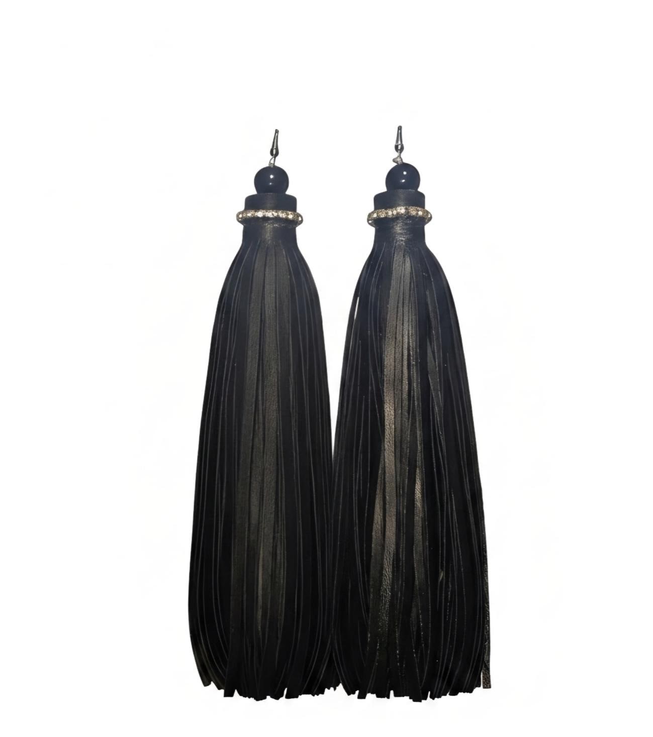 Customized Handmade Leather Tassel Earrings, view 3