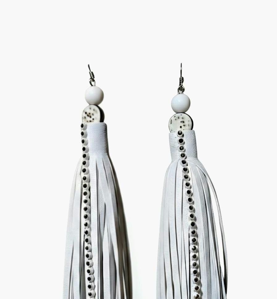 Customized Handmade Leather Tassel Earrings, view 4