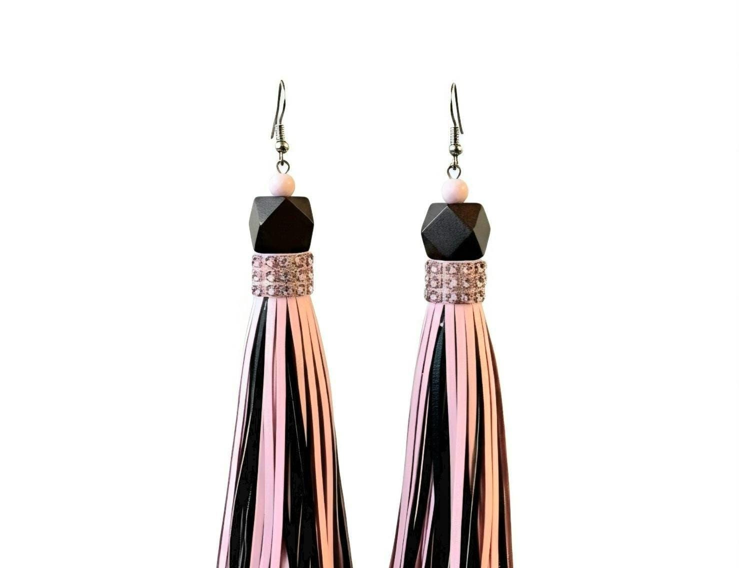 Customized Handmade Leather Tassel Earrings, view 5