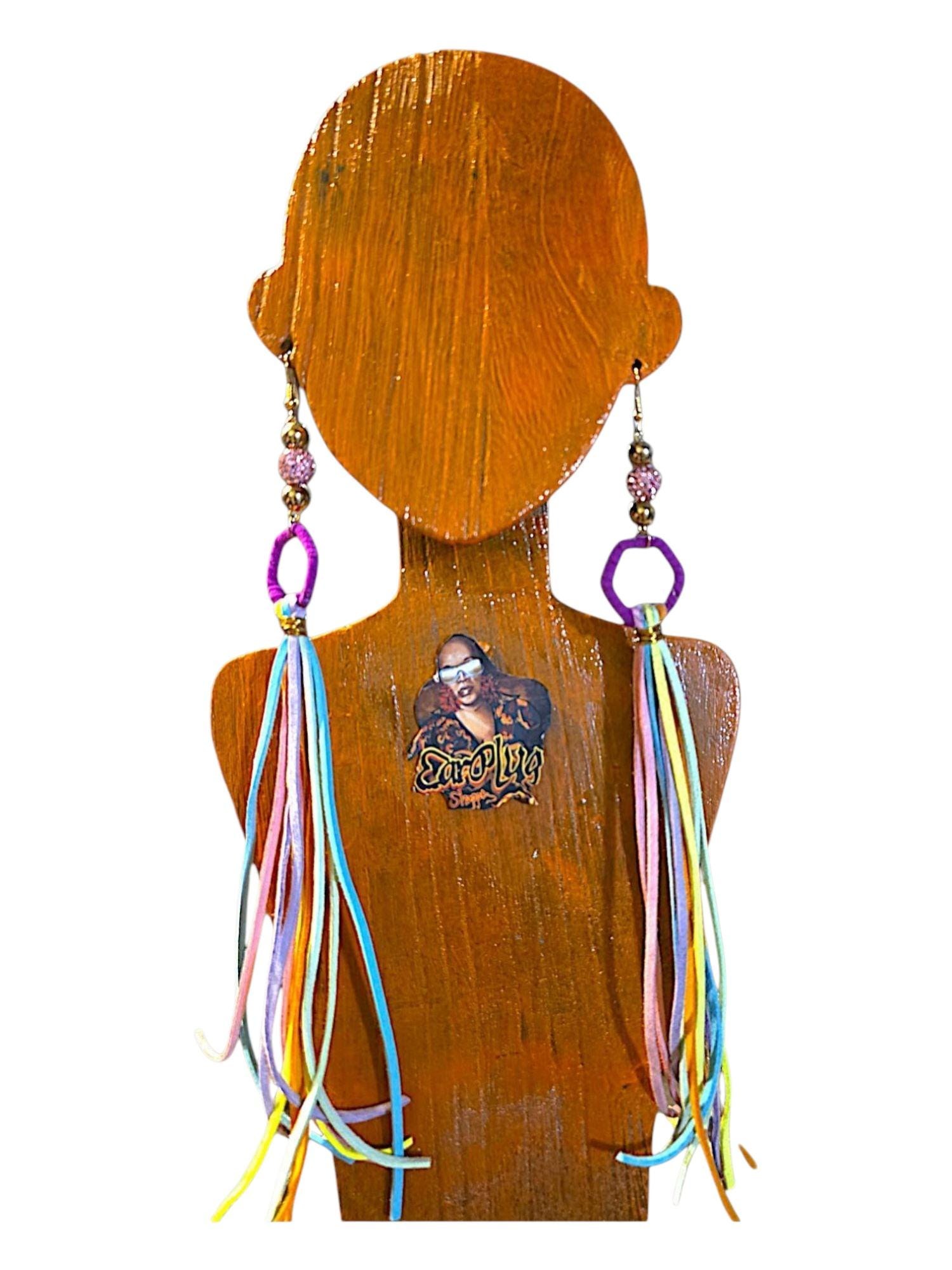 Customized Handmade Leather Suede Tassel Earrings, view 2