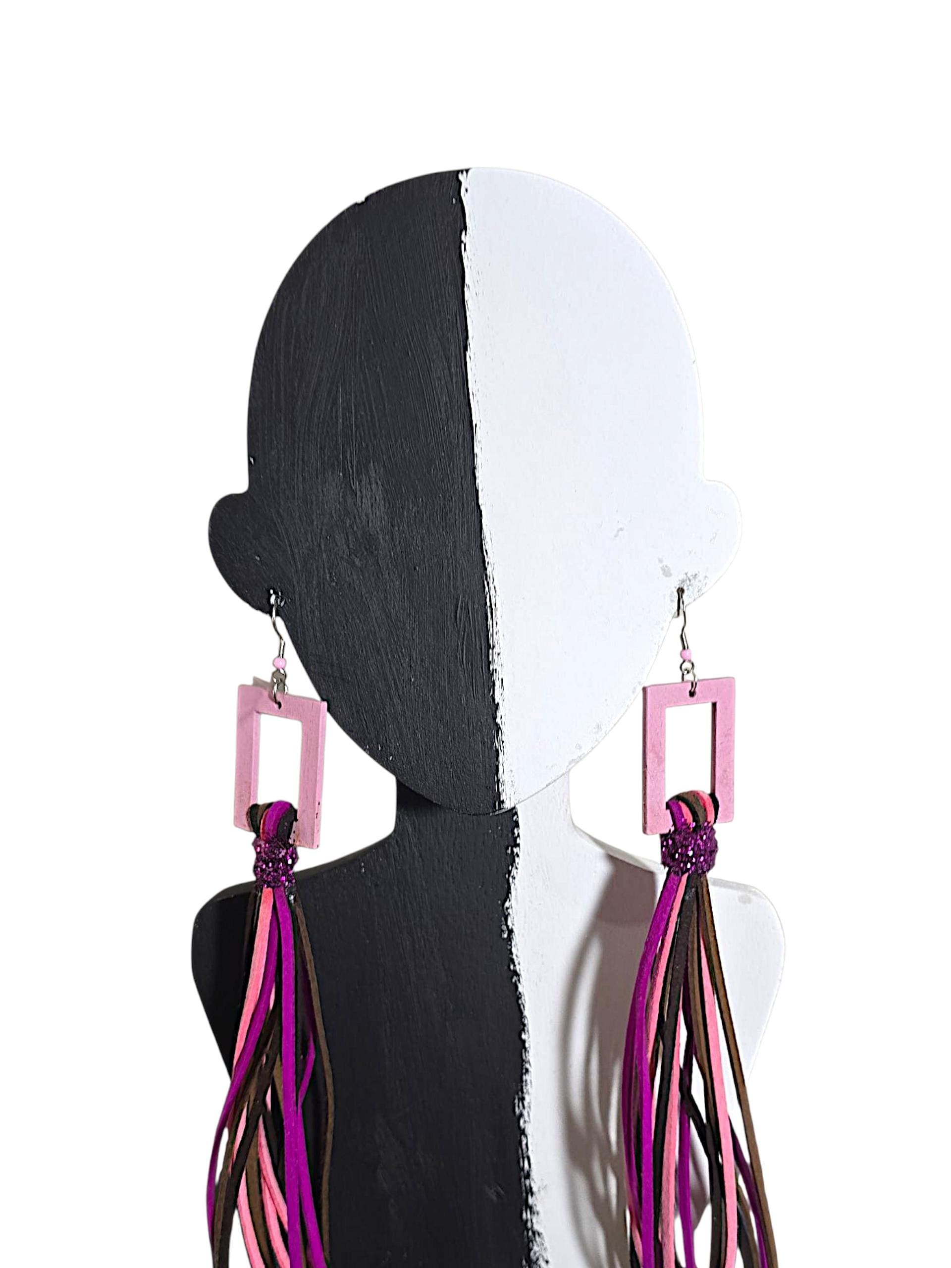 Customized Handmade Leather Suede Tassel Earrings, view 5