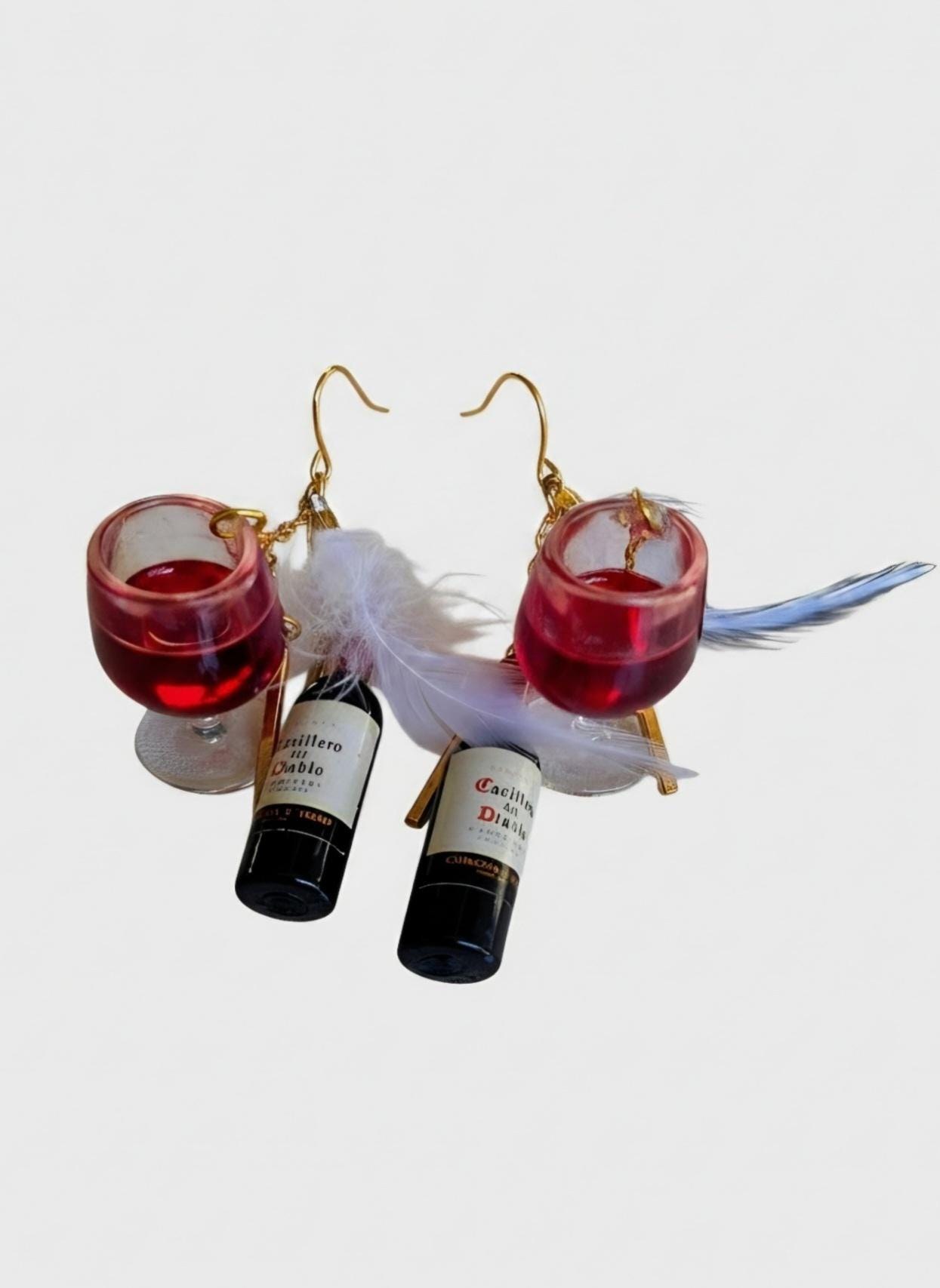 Handmade Wine Glass & Bottle Earrings, view 2