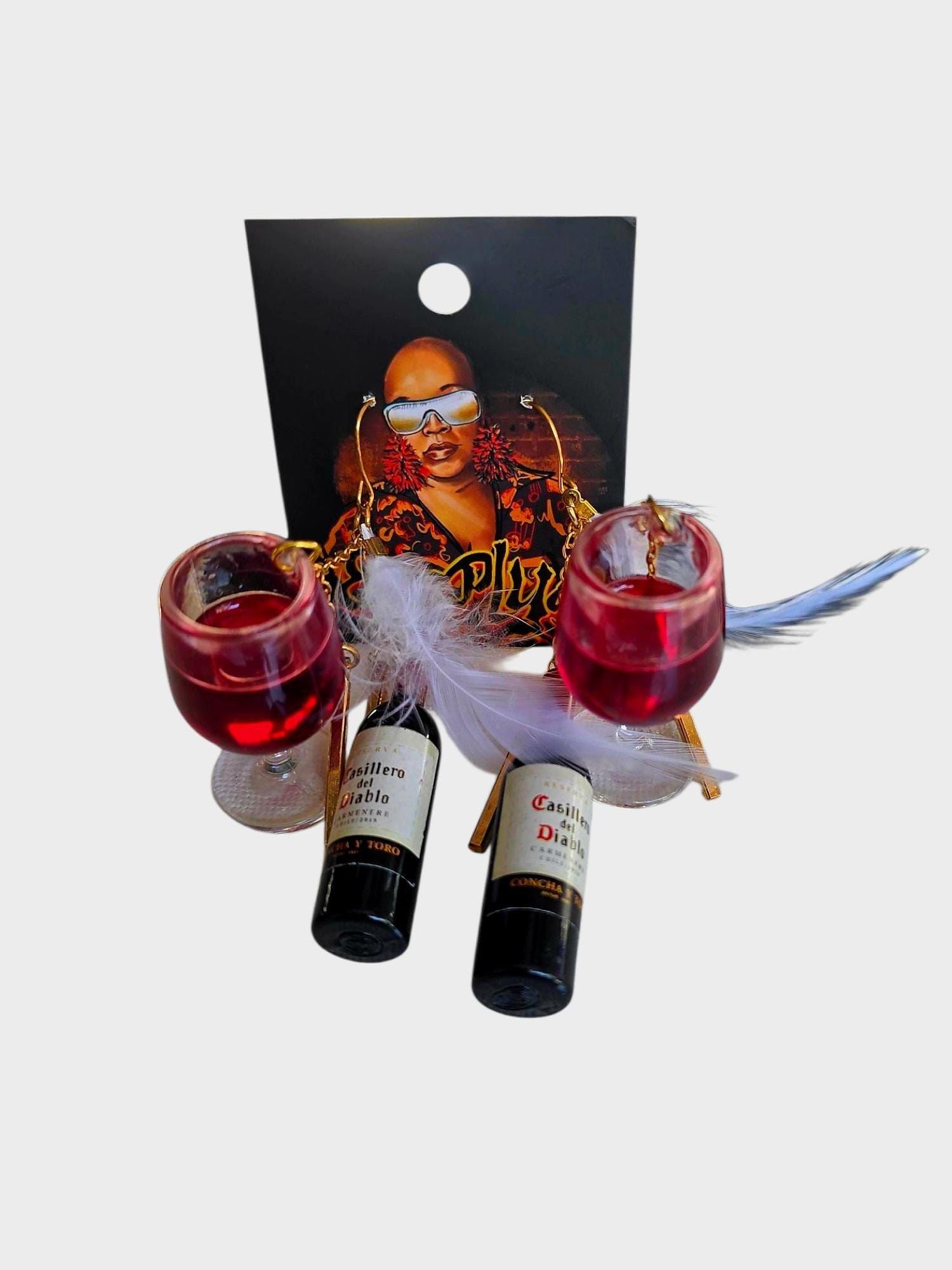Handmade Wine Glass & Bottle Earrings, view 3