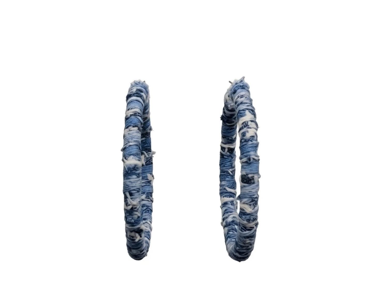 Handmade Denim Hoop Earrings, view 2