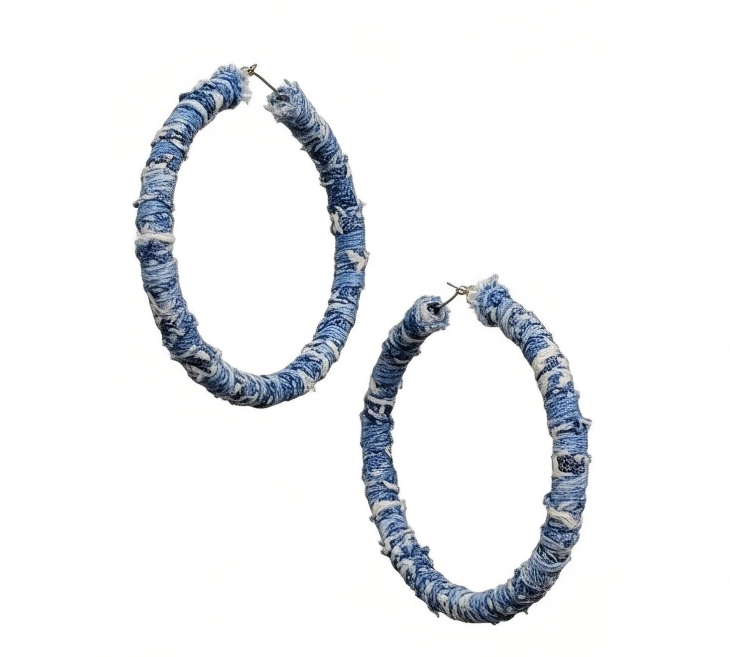 Handmade Denim Hoop Earrings, view 5
