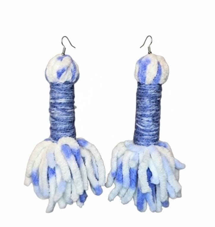 Handmade Plush Yarn Tassel Earrings, view 6