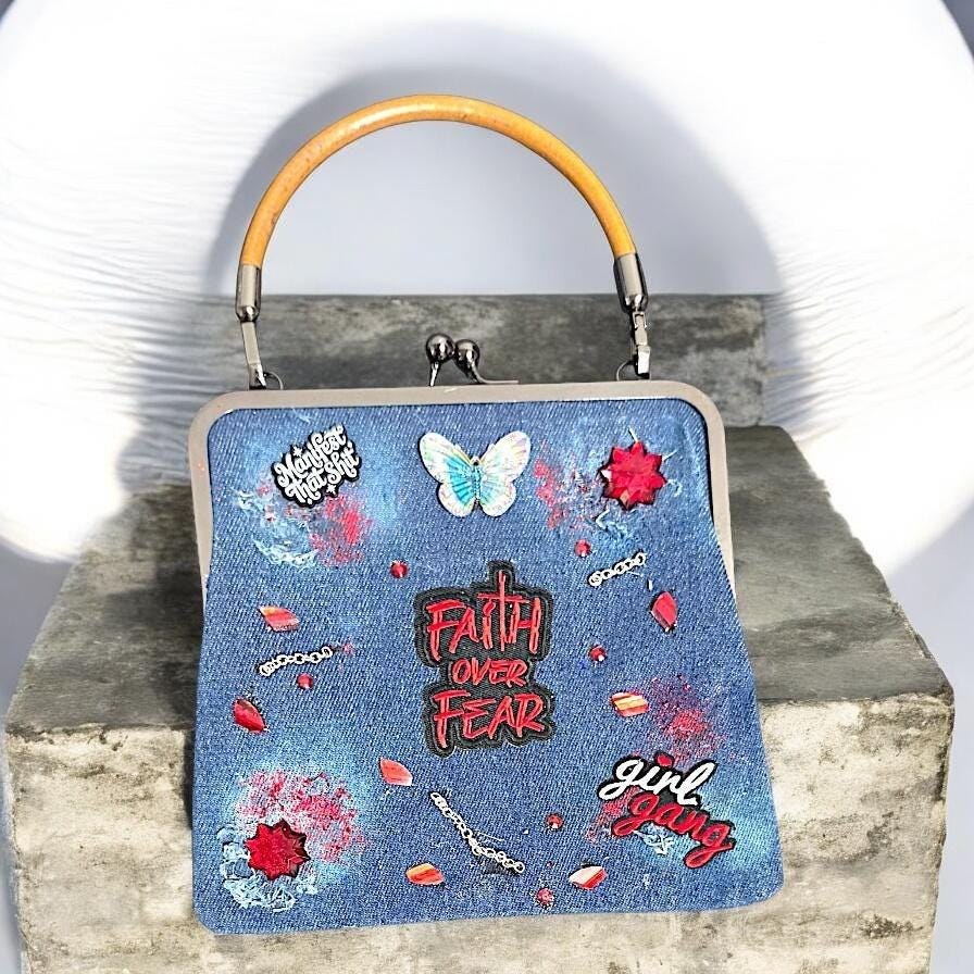 Handcrafted Two-Sided Denim Crossbody Bag/Purse, view 3