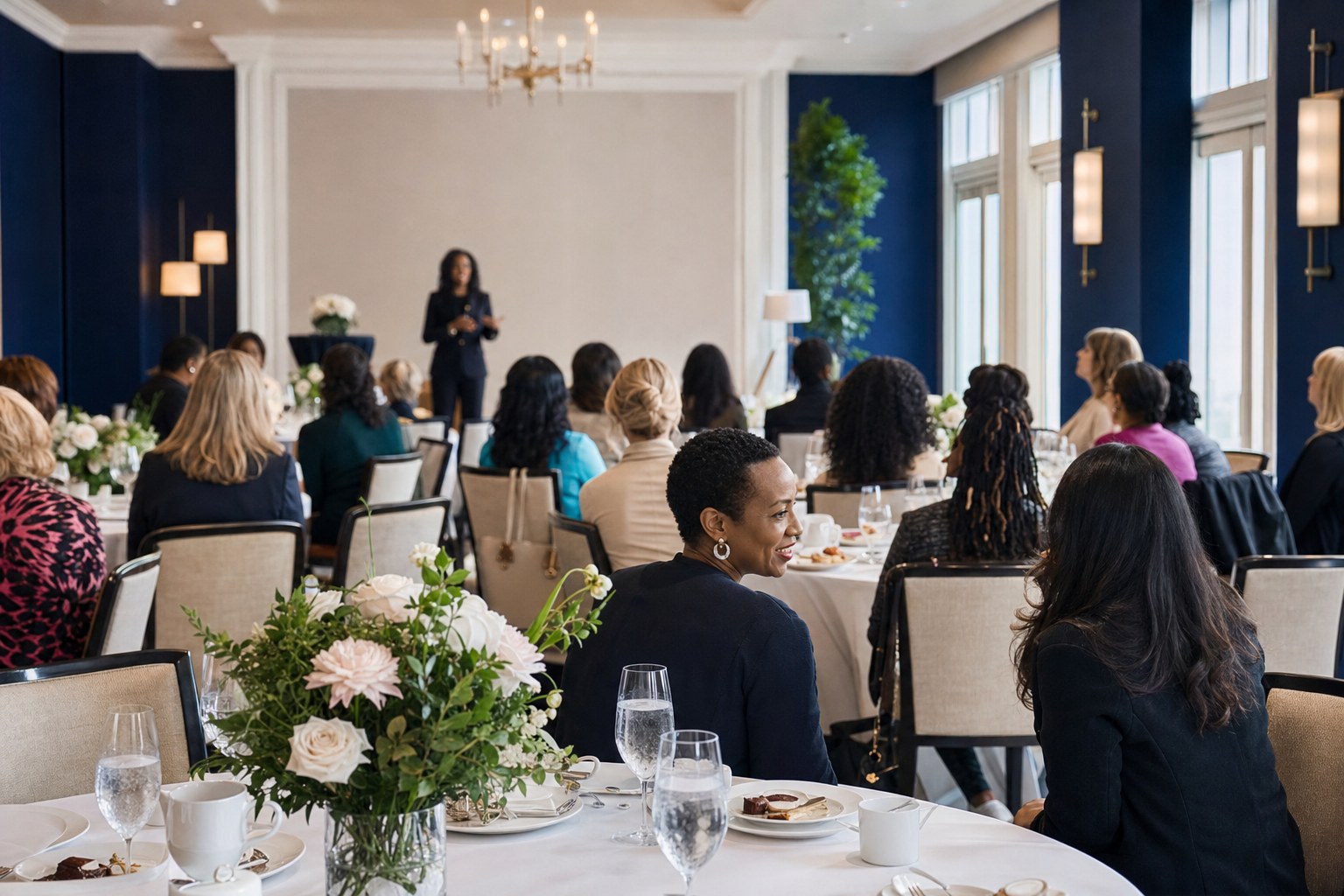 Professional women attending a luncheon program