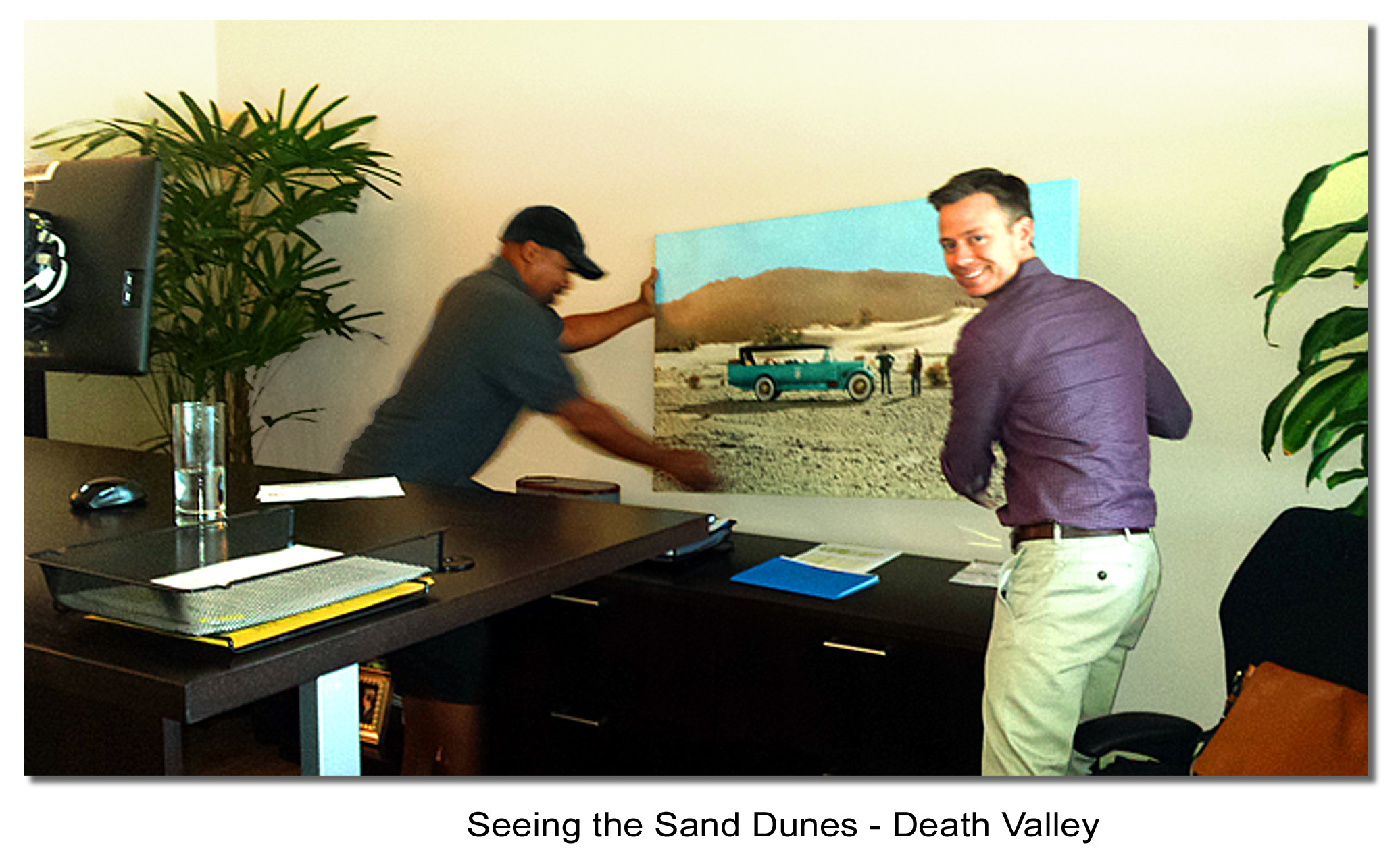 Customer holding Seeing the Sand Dunes in an office