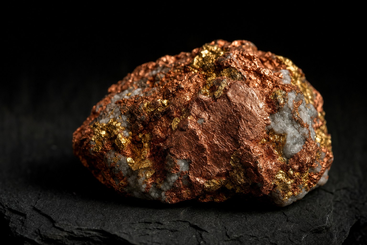 Copper and gold mineral specimen