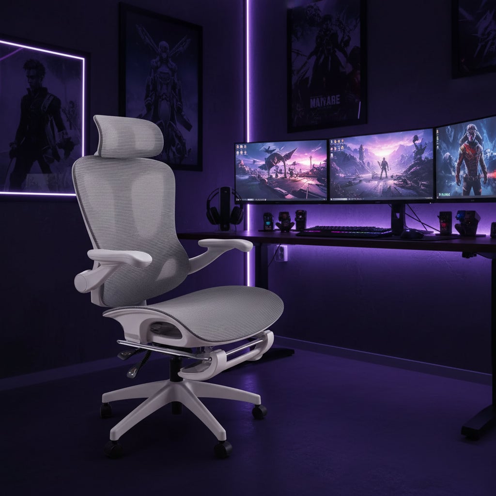 Adjustable padded gaming chair with a dark metal base
