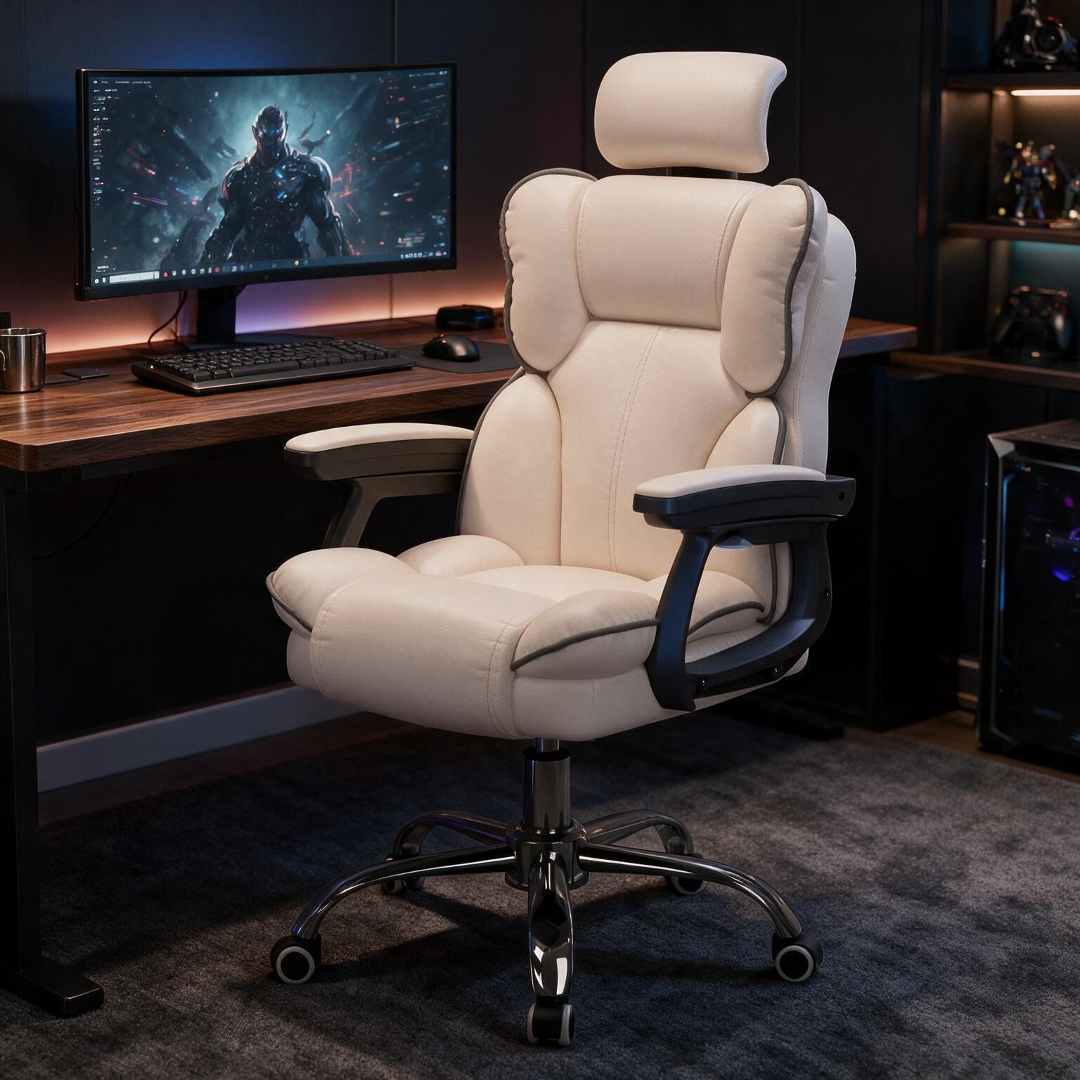 High-back black gaming chair with contrast trim