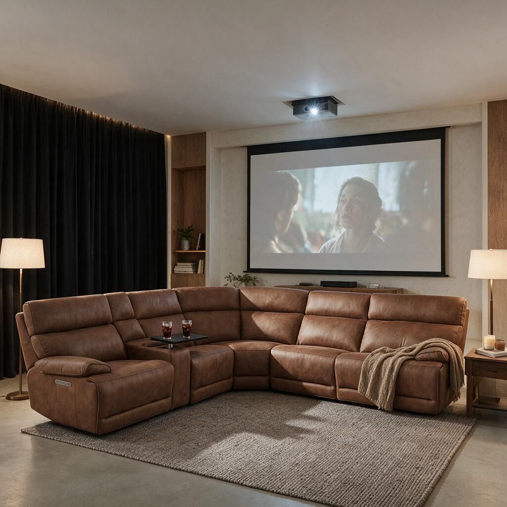 MaxView Media Mocha power reclining sectional in a home entertainment space
