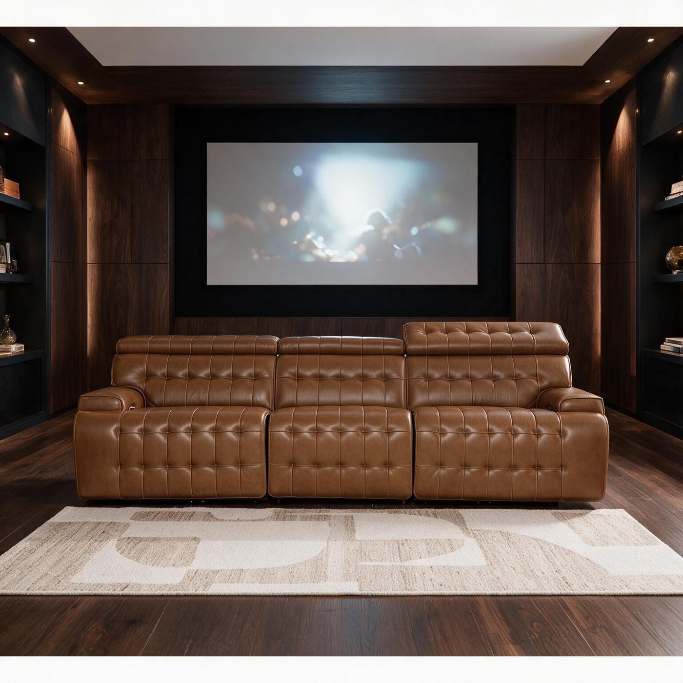 Chocolate Temmpton power sectional with tufted leather and faux leather upholstery