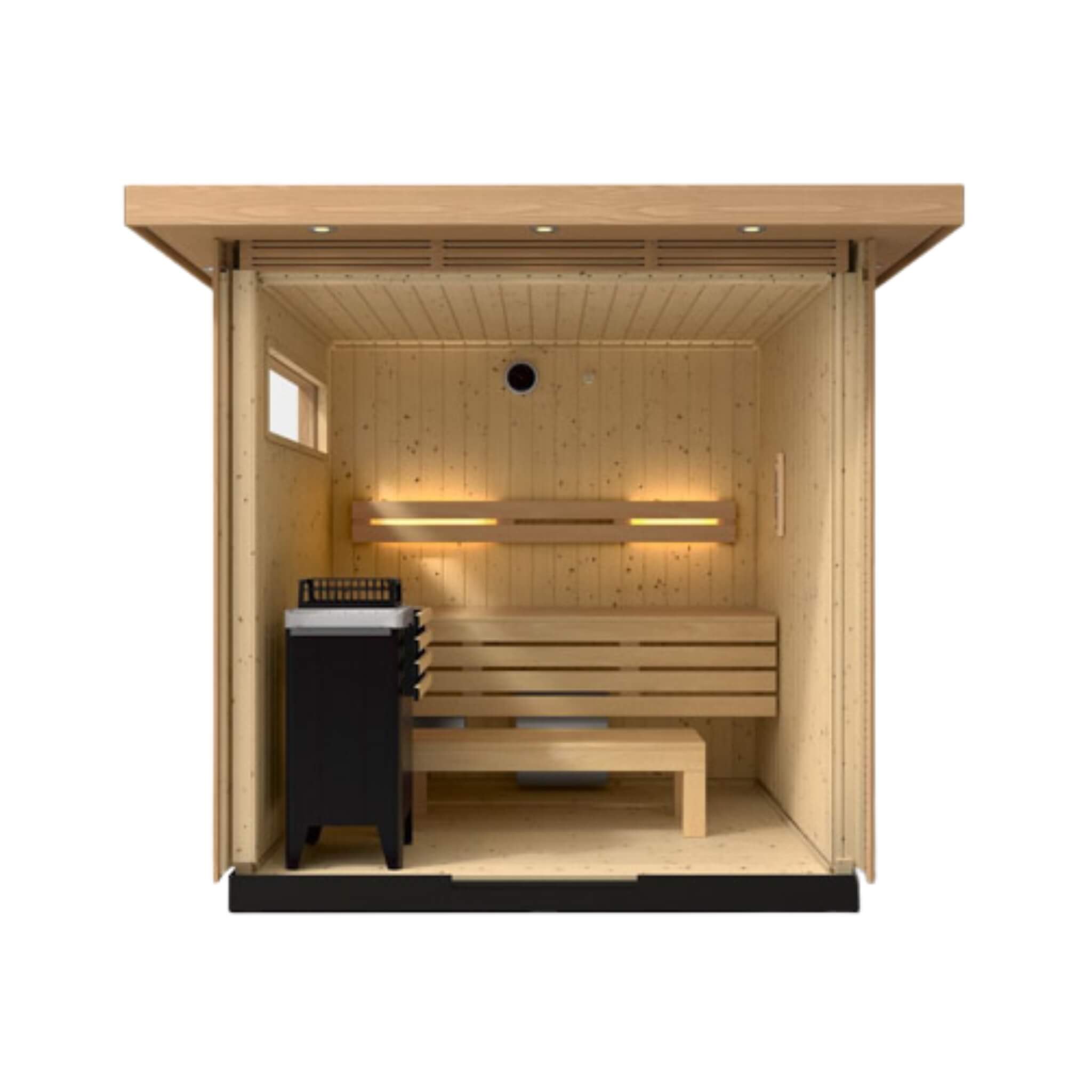 A wood sauna interior shown as a large furniture delivery example