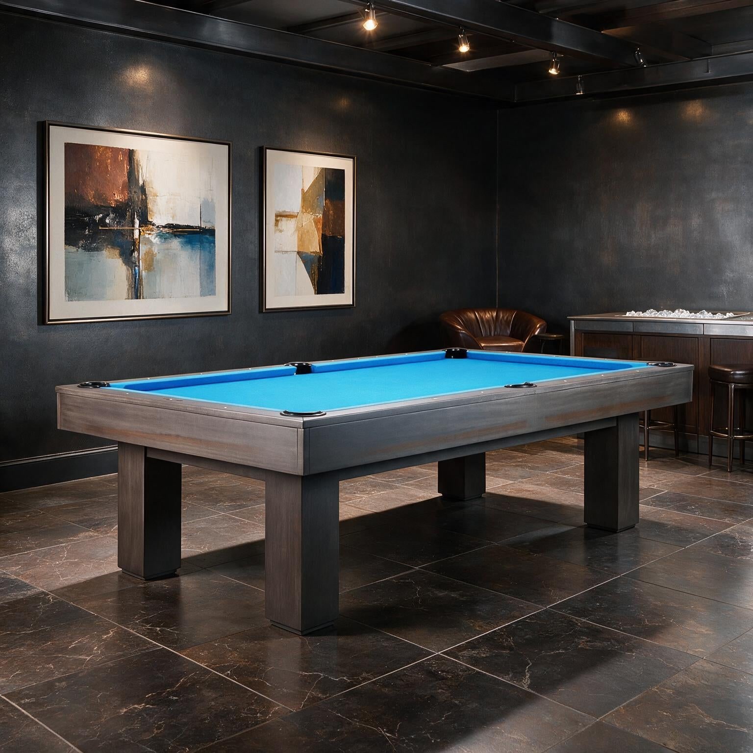 A graphite-felt slate pool table with a solid wood frame