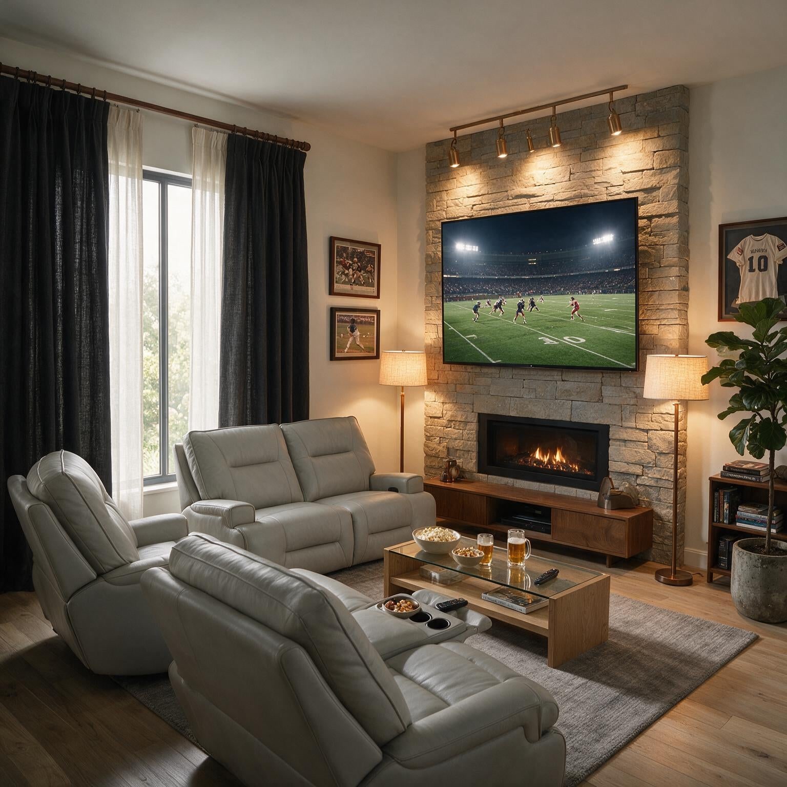 A three-piece power reclining theater seating set
