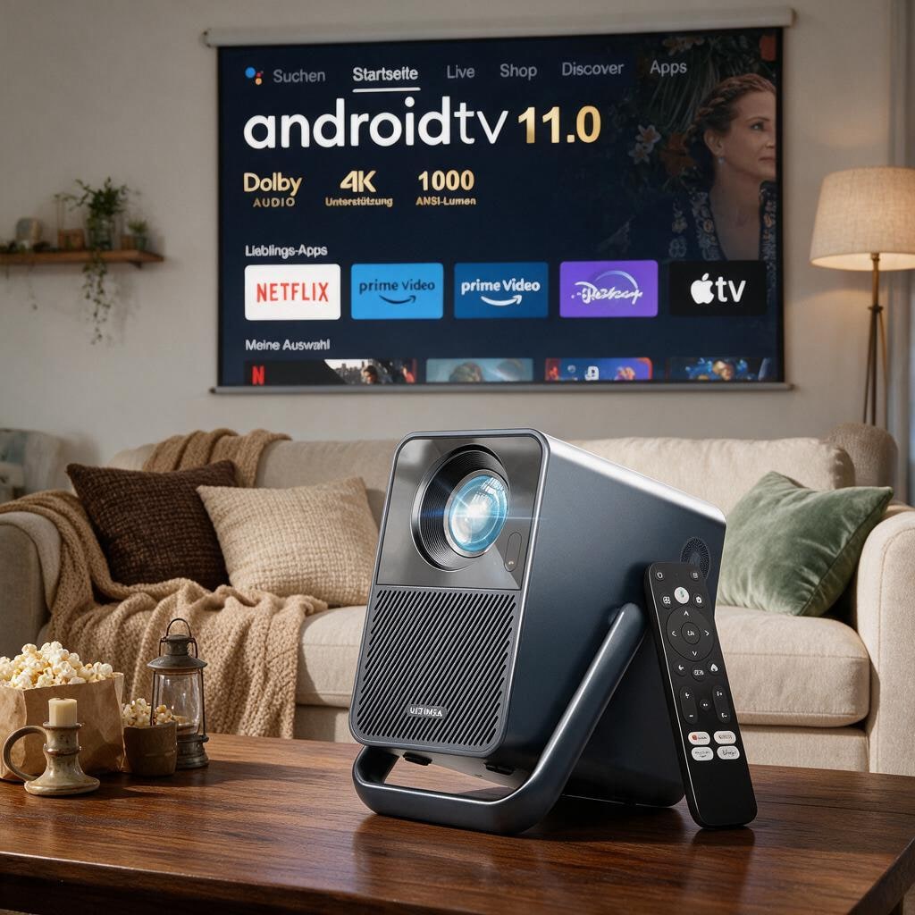 A compact projector in a refined home cinema setting