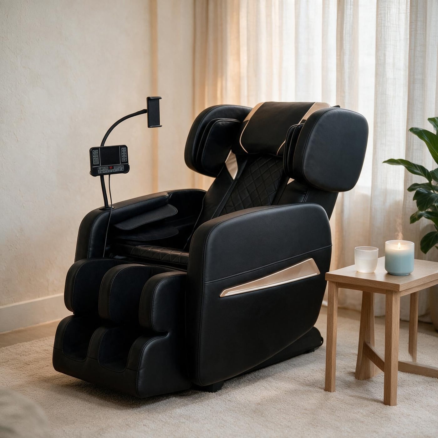 A zero-gravity massage chair in a home wellness room