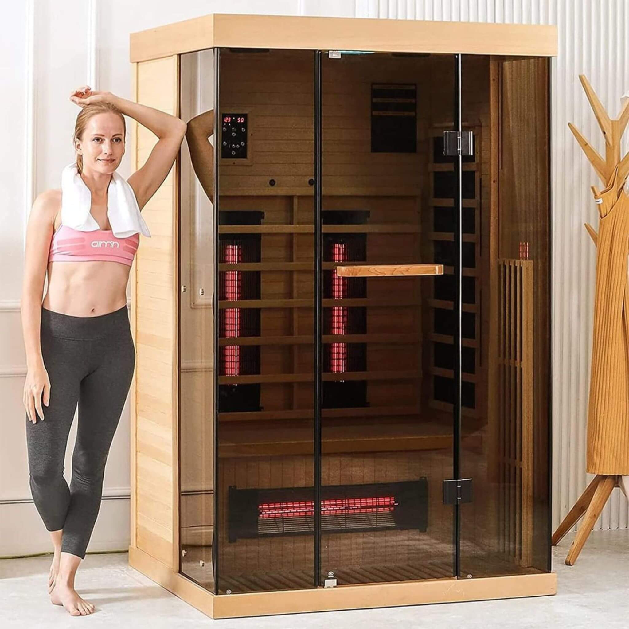 A Thermora infrared sauna with panoramic glass