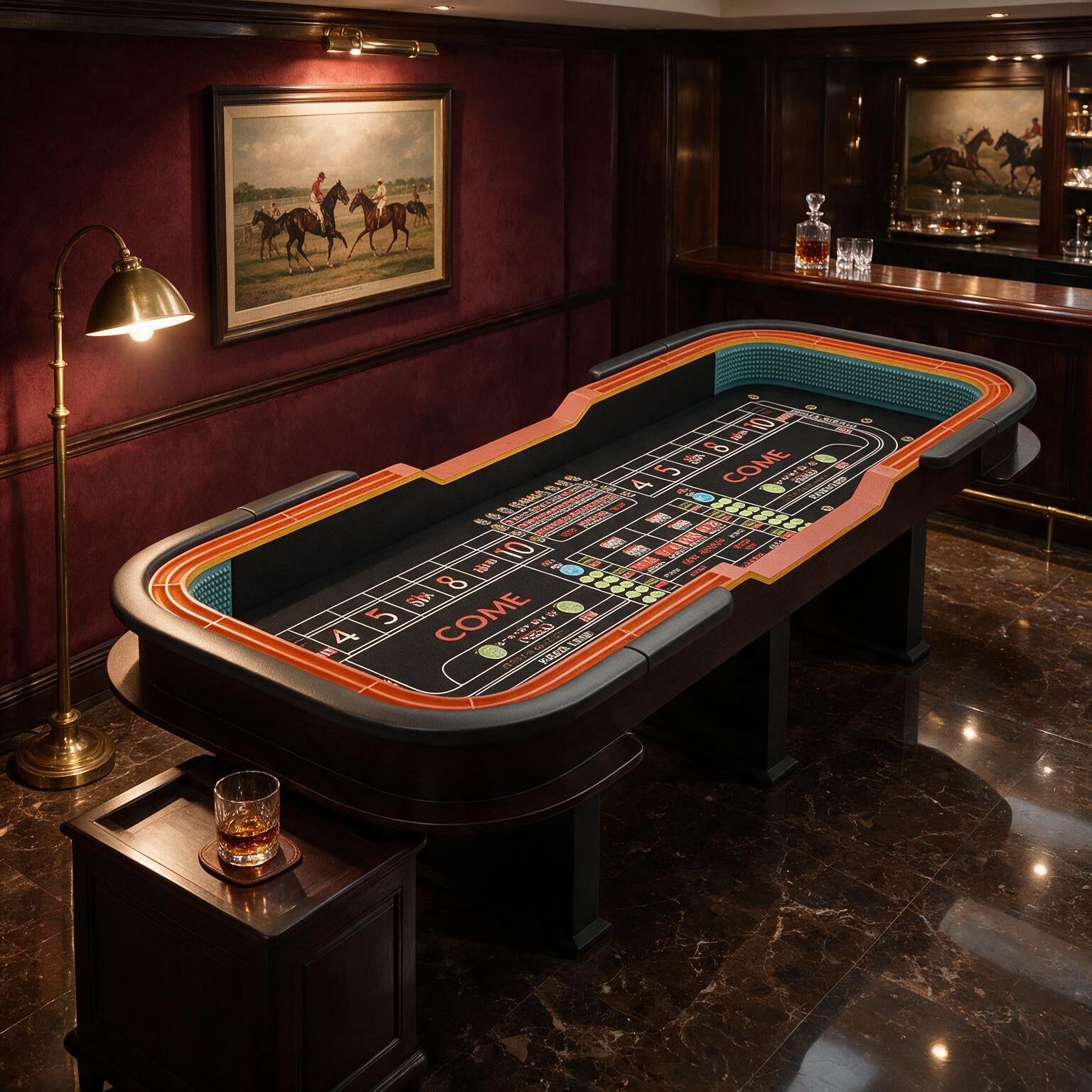 12FT Casino Style Craps Table With Full Drink Rail And Cushion Rim Cover