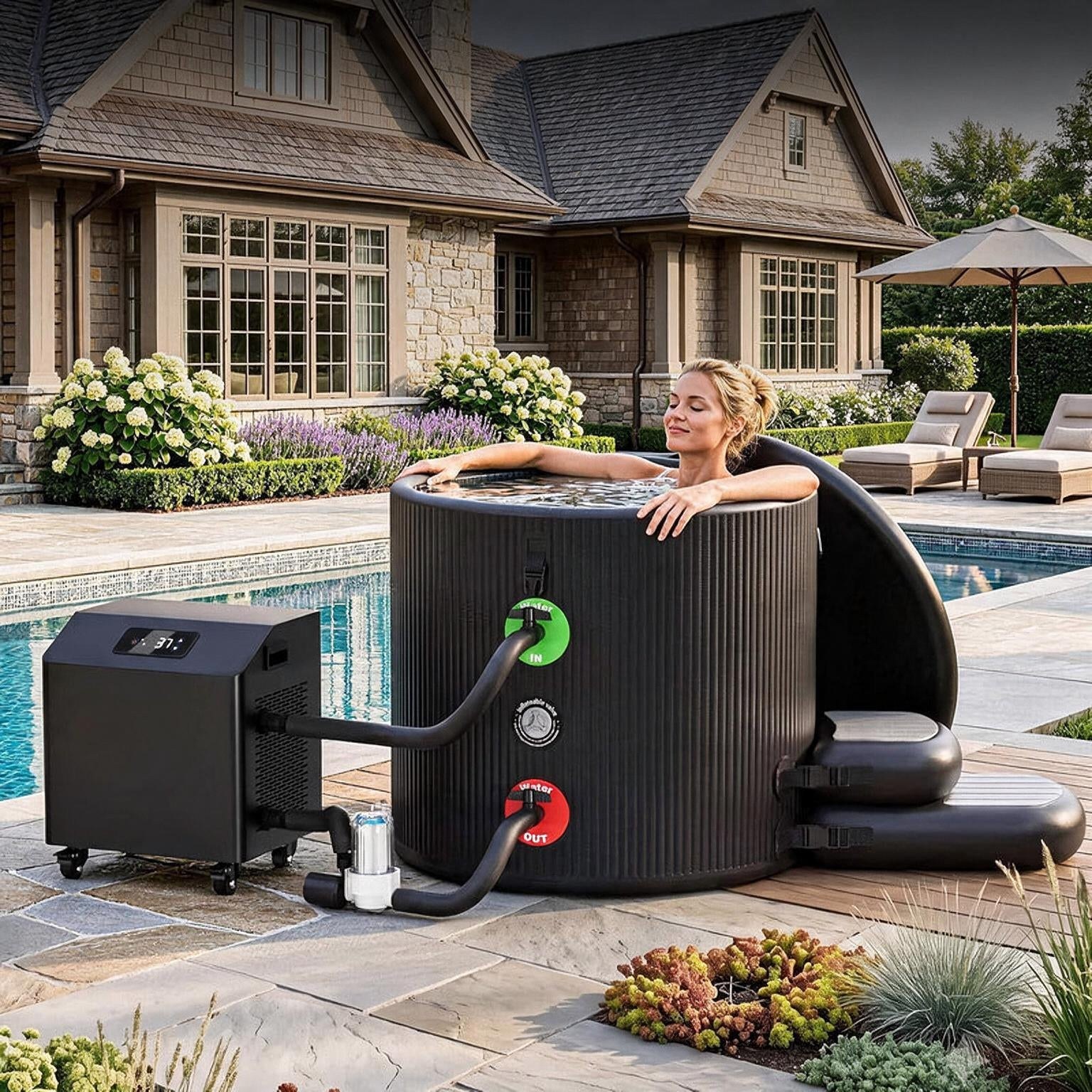FCP Premium XL 120 Gal Cold Plunge Tub Kit With 1HP Chiller, Filter, And Pump (SAK92632)