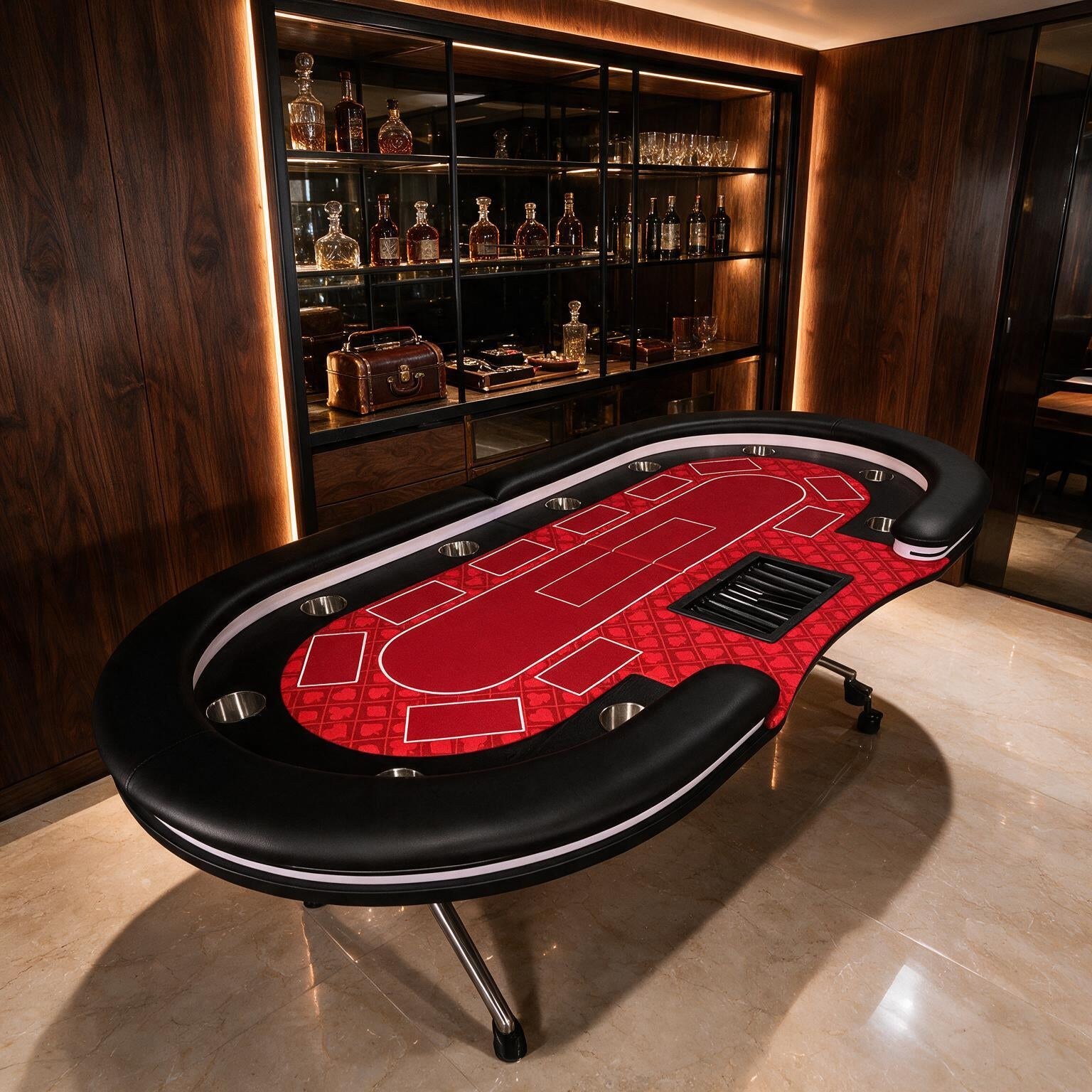 Luxury 94-Inch Foldable 10 Player Poker Table With LED, Wheels And Cup Holders