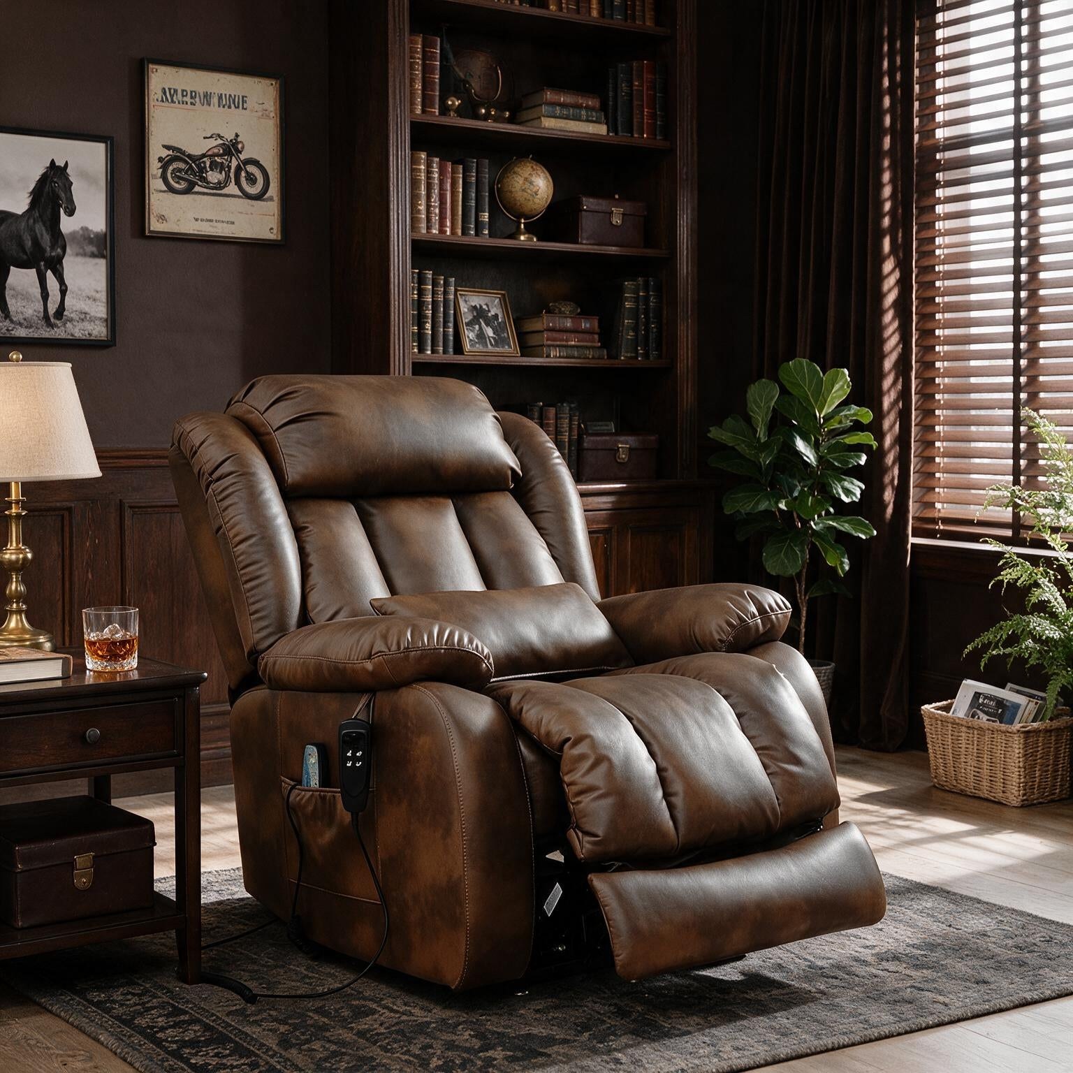 MAEVIS Large Genuine Leather Power Lift Chairs, Dual Motor Recliner for Elderly,Extended Footrest and Lumbar Pillow for Tall Man,with Heat and Massage, USB and Type-C Ports(Ochre)
