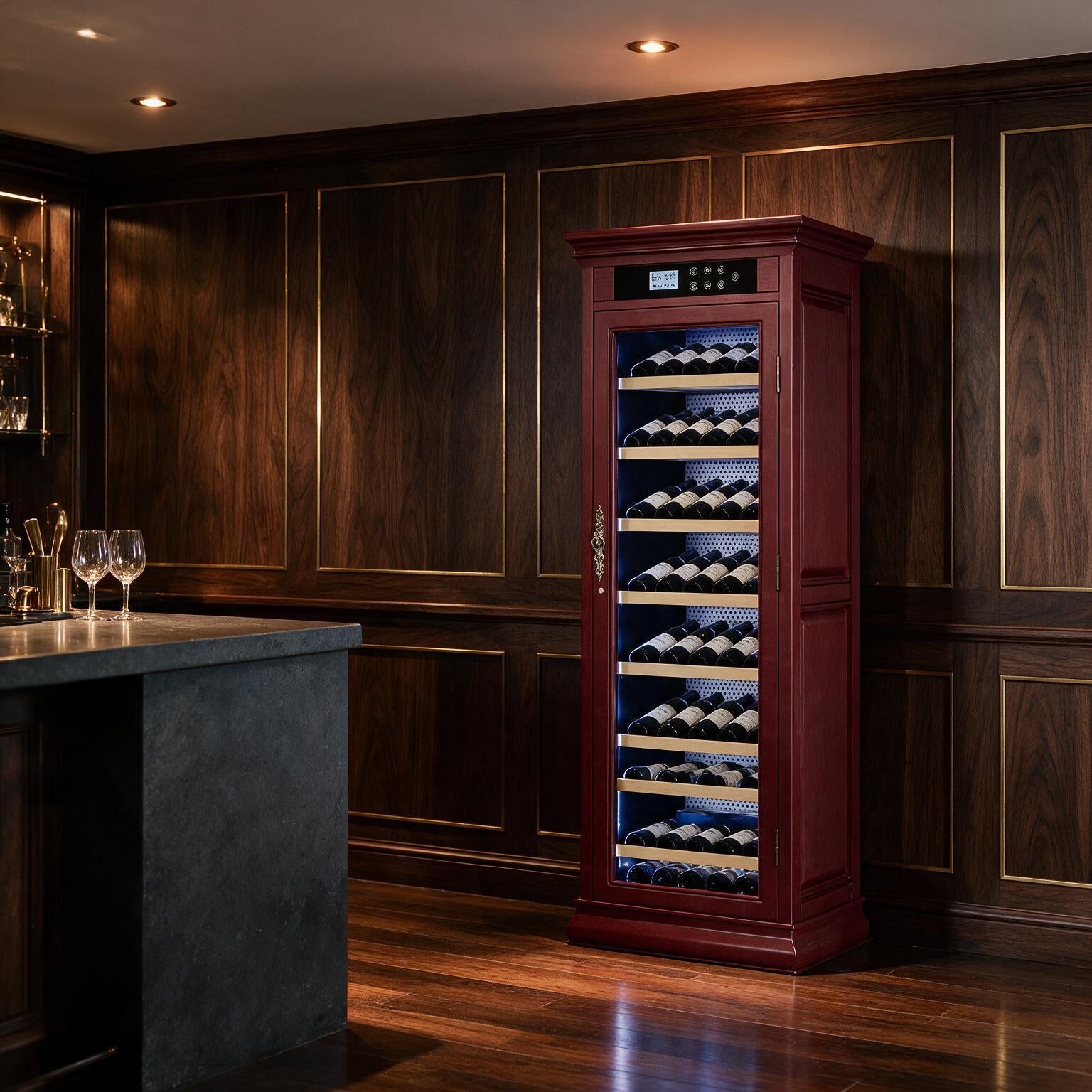 Nuvia 102-Bottle 10.6 Cu.Ft Wine Cooler Cabinet With LED Lighting And Temperature Control