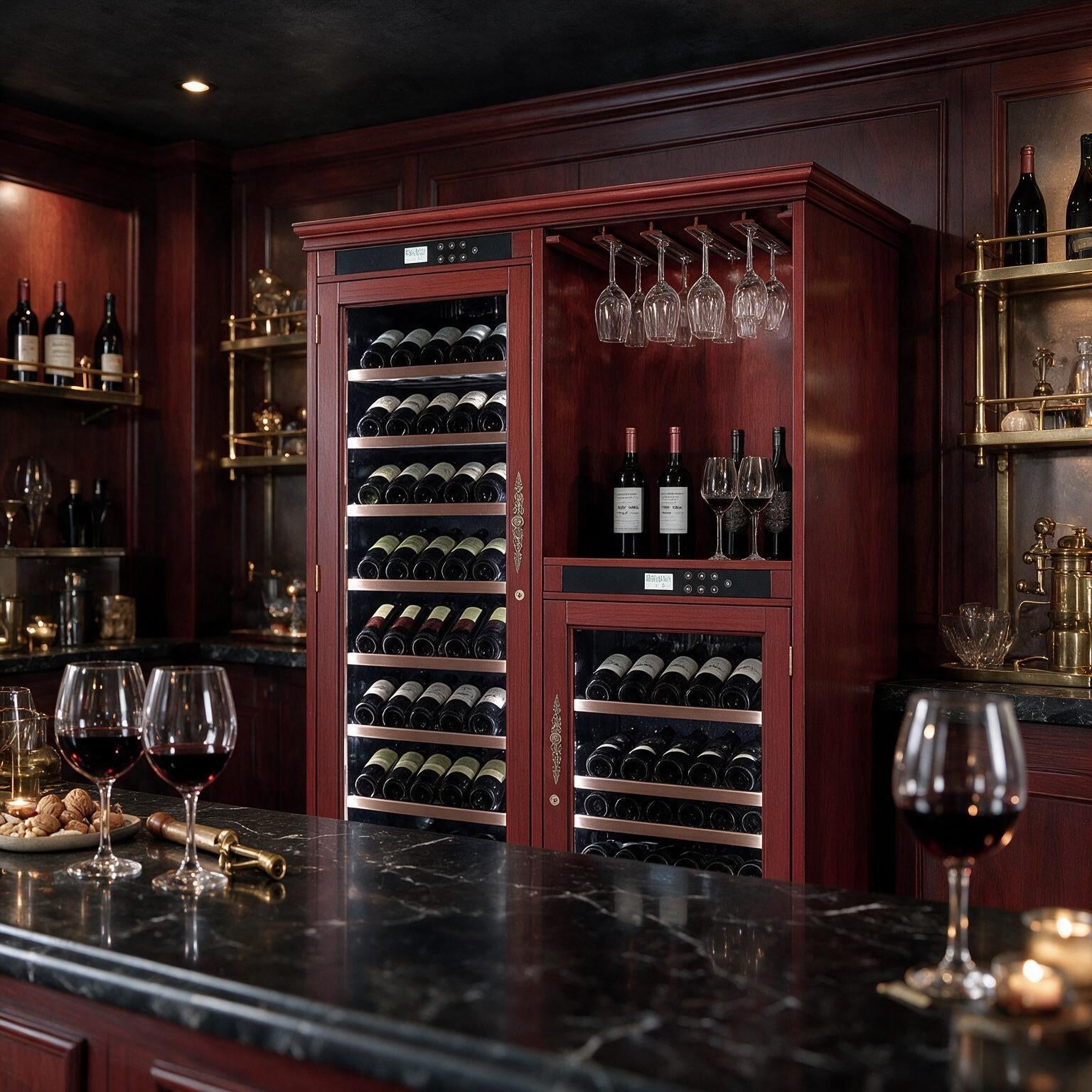 Nuvia 158-Bottle Wooden Wine Cooler Cabinet With Adjustable Temperature And Vacuum Insulation Doors (SAK91827)