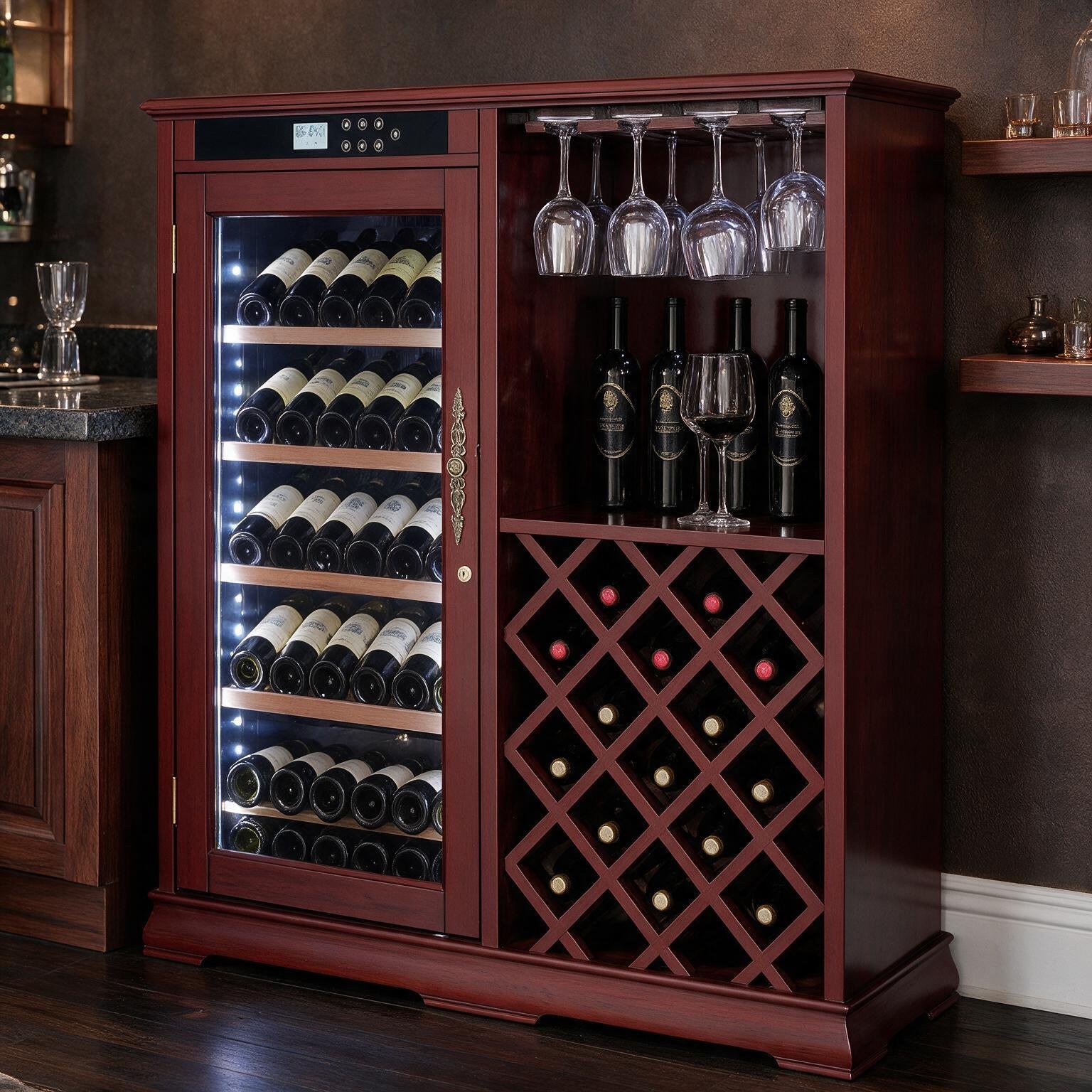 Nuvia 69-Bottle Wooden Wine Cooler Cabinet With Built-In Storage