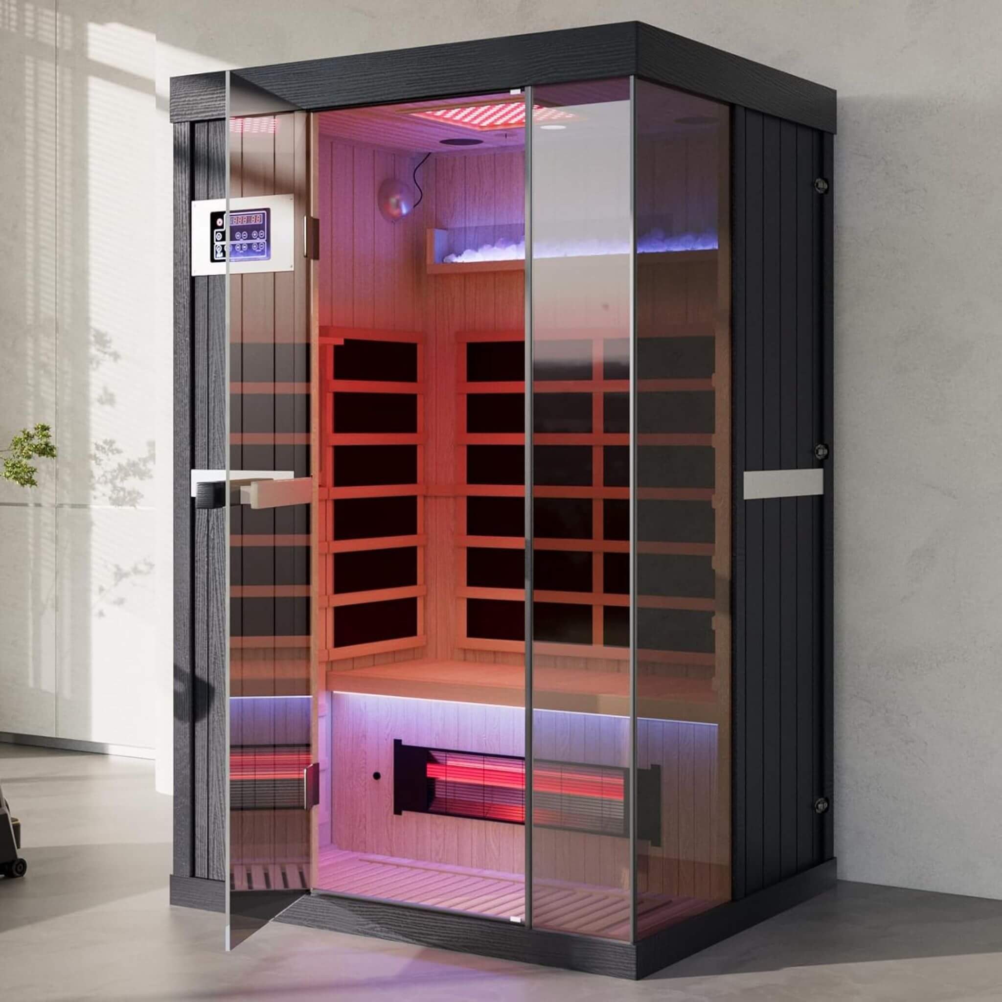 Thermora Pandora Premium 2-Person Indoor Infrared Sauna With Red Light Therapy And Himalayan Salt Rocks
