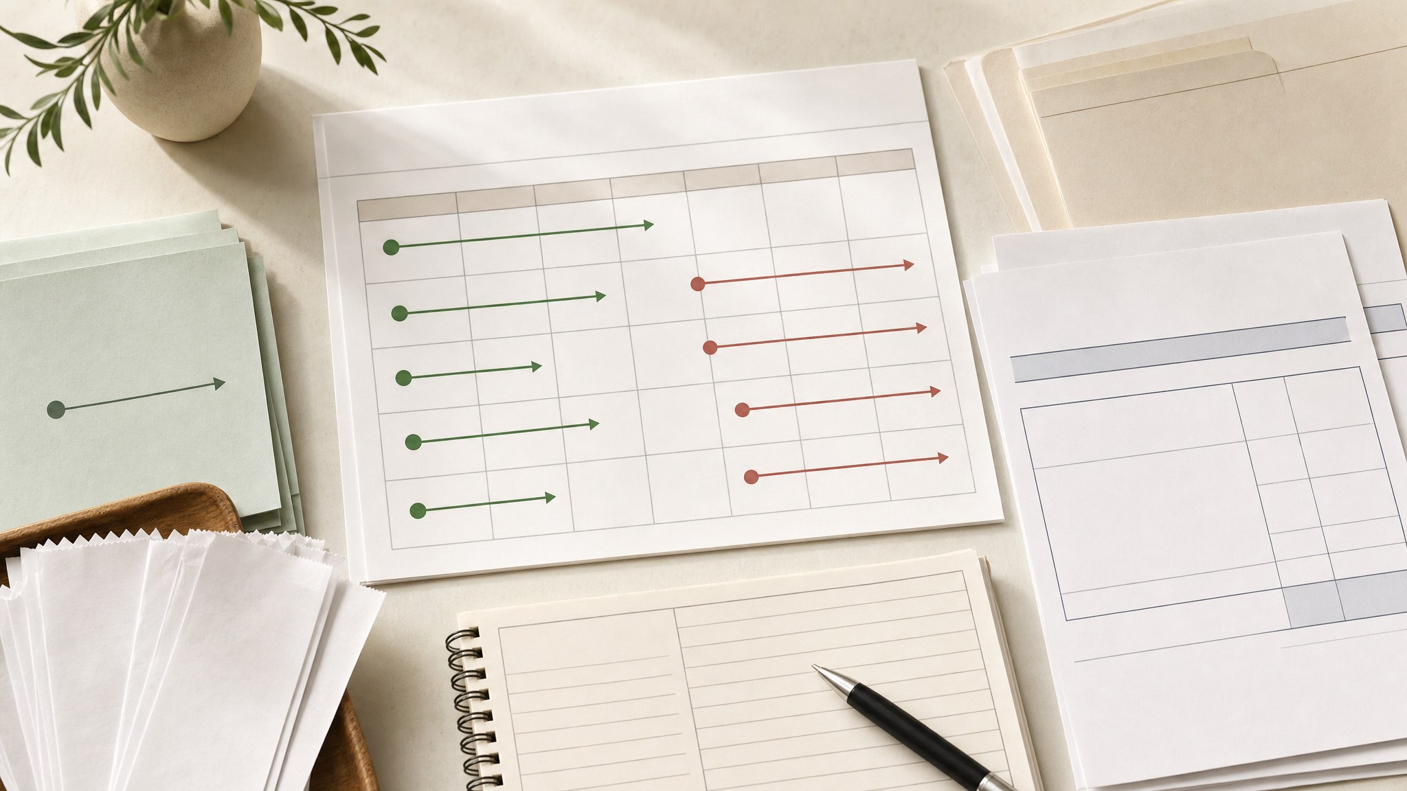 Planning papers showing the timing of incoming and outgoing cash