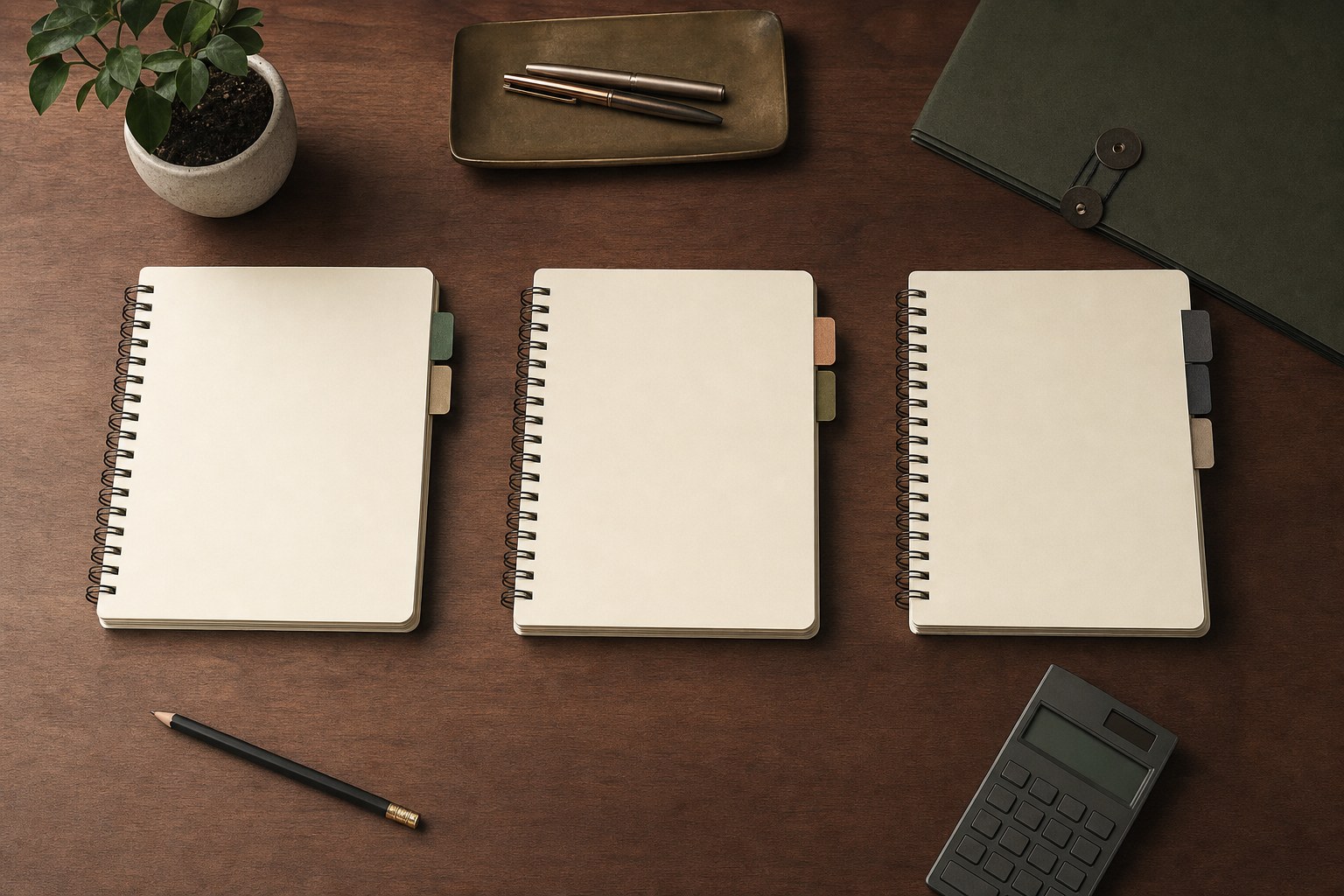 Three blank planning notebooks prepared for different scenarios