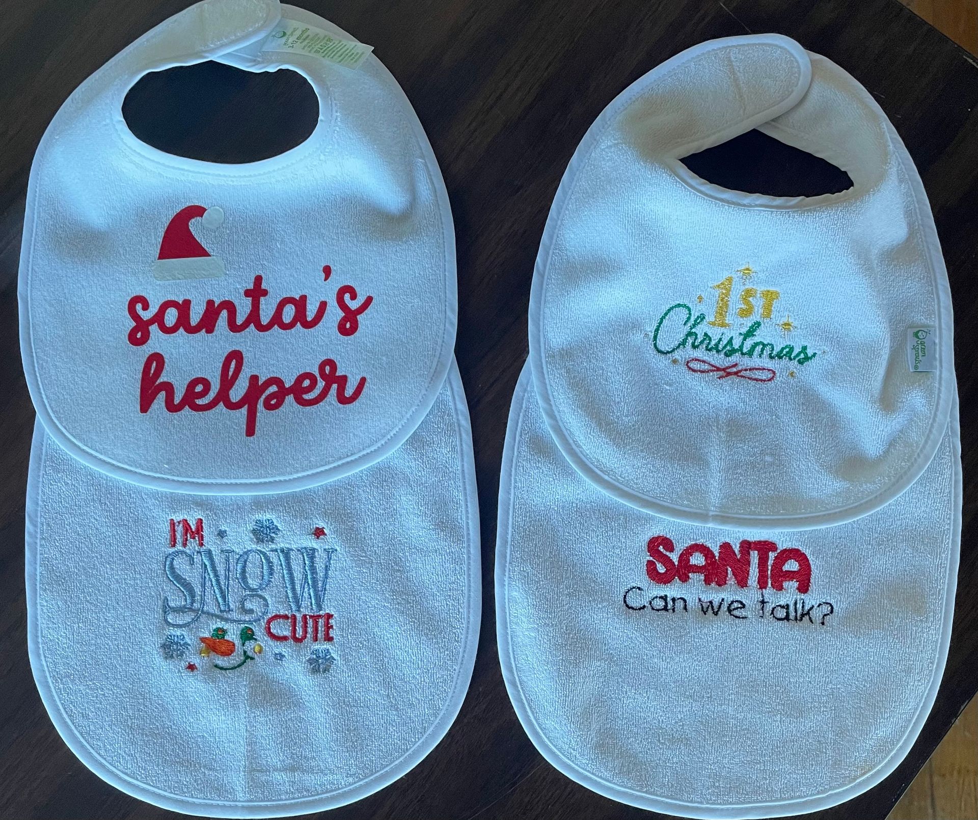 Holiday embroidered bibs