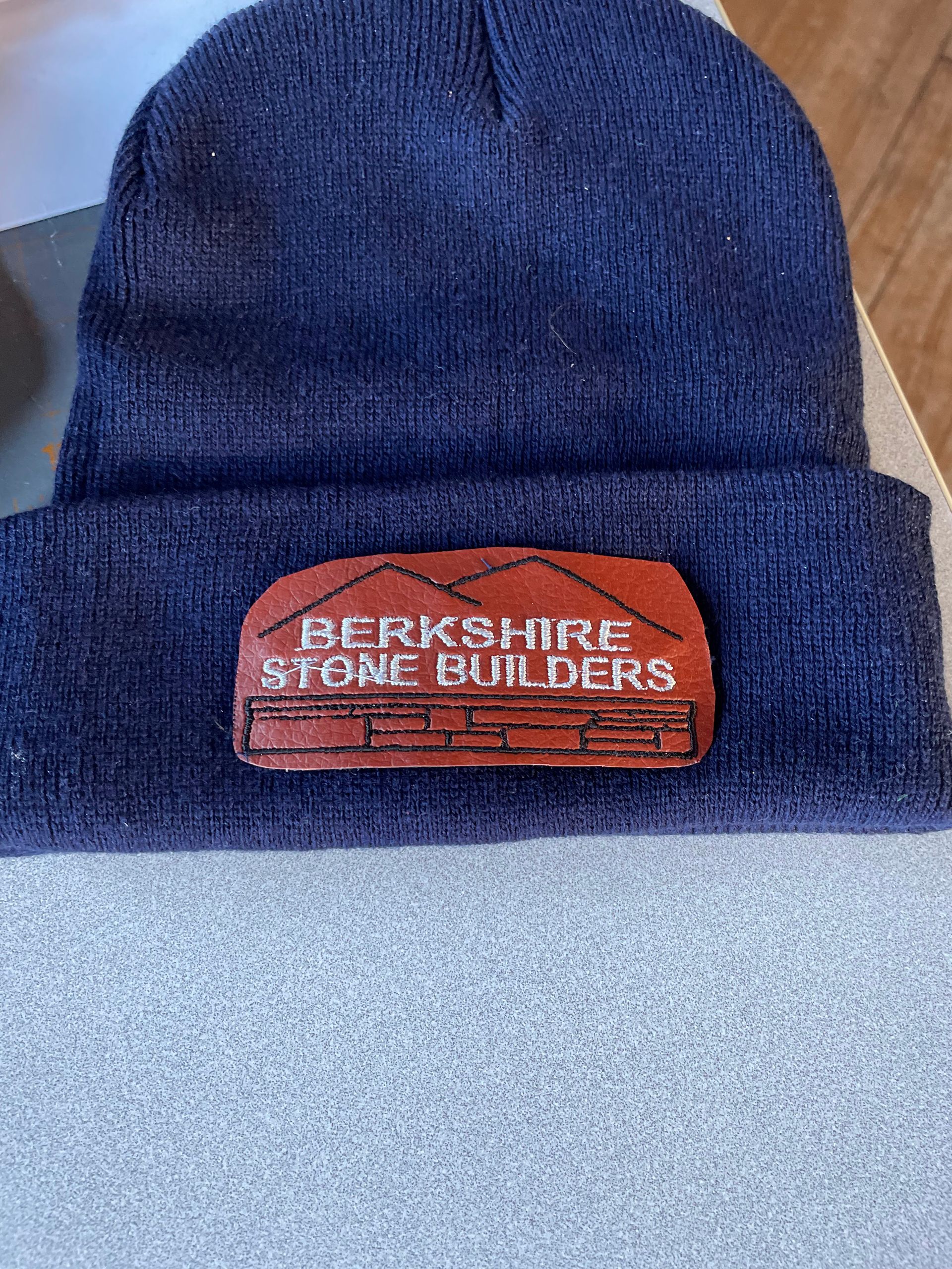 Berkshire Stone Builders leather patch beanie