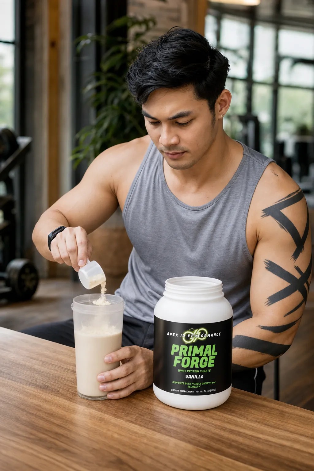 Athlete preparing a shake with Apex Primal Forge
